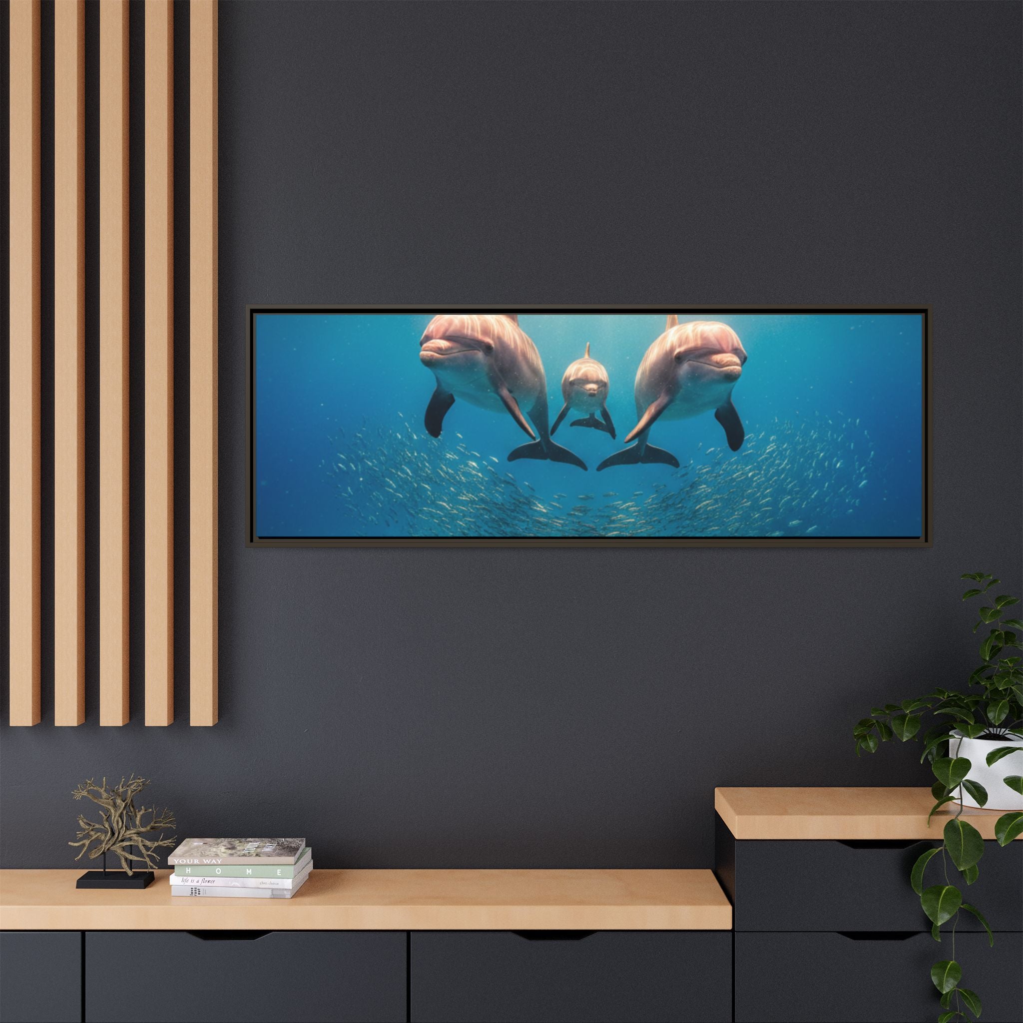 Framed Dolphin Canvas Print — Matte Ocean Wall Art