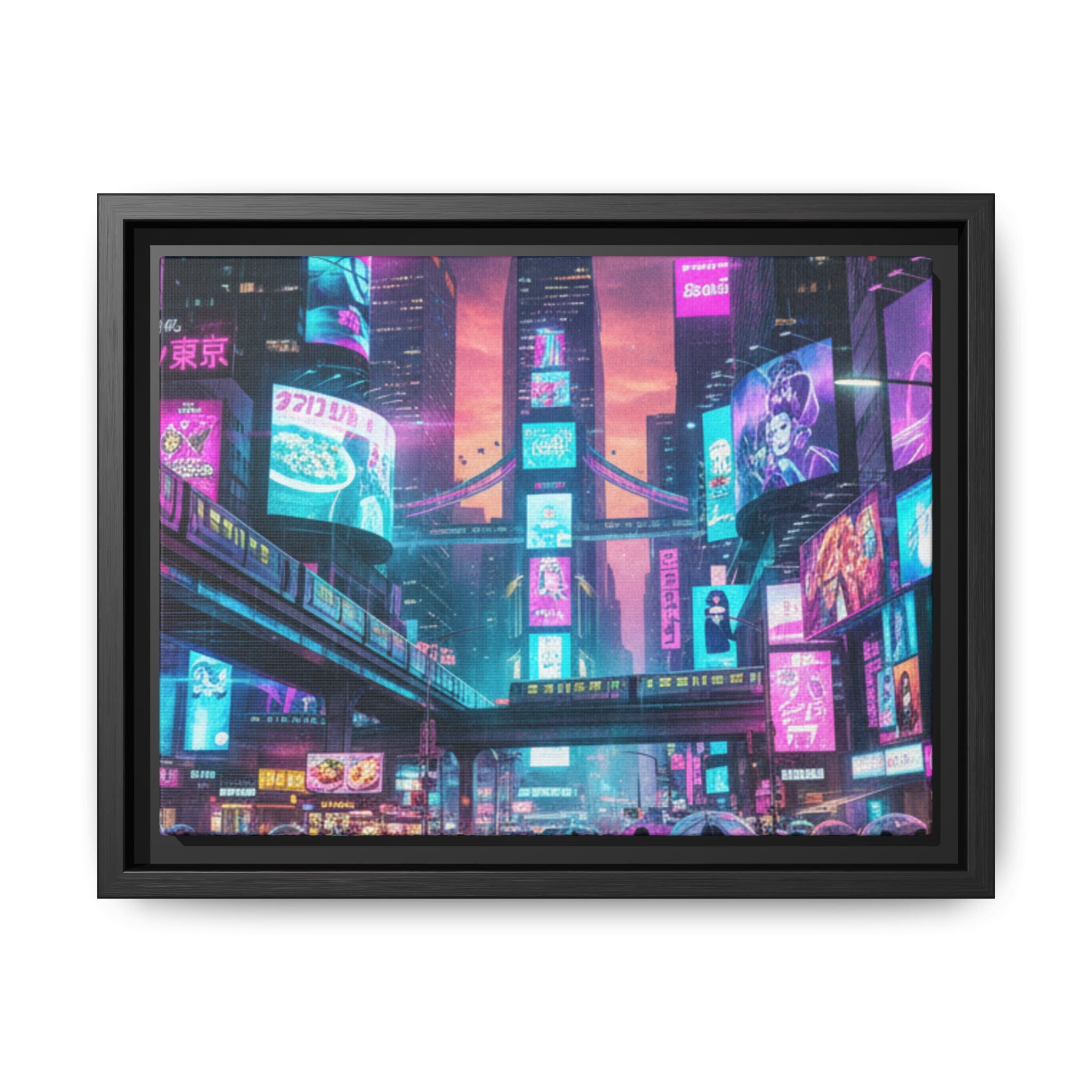 Bright Future Cityscape Vibrant Wall Art  — Framed Cyberpunk Wall Art