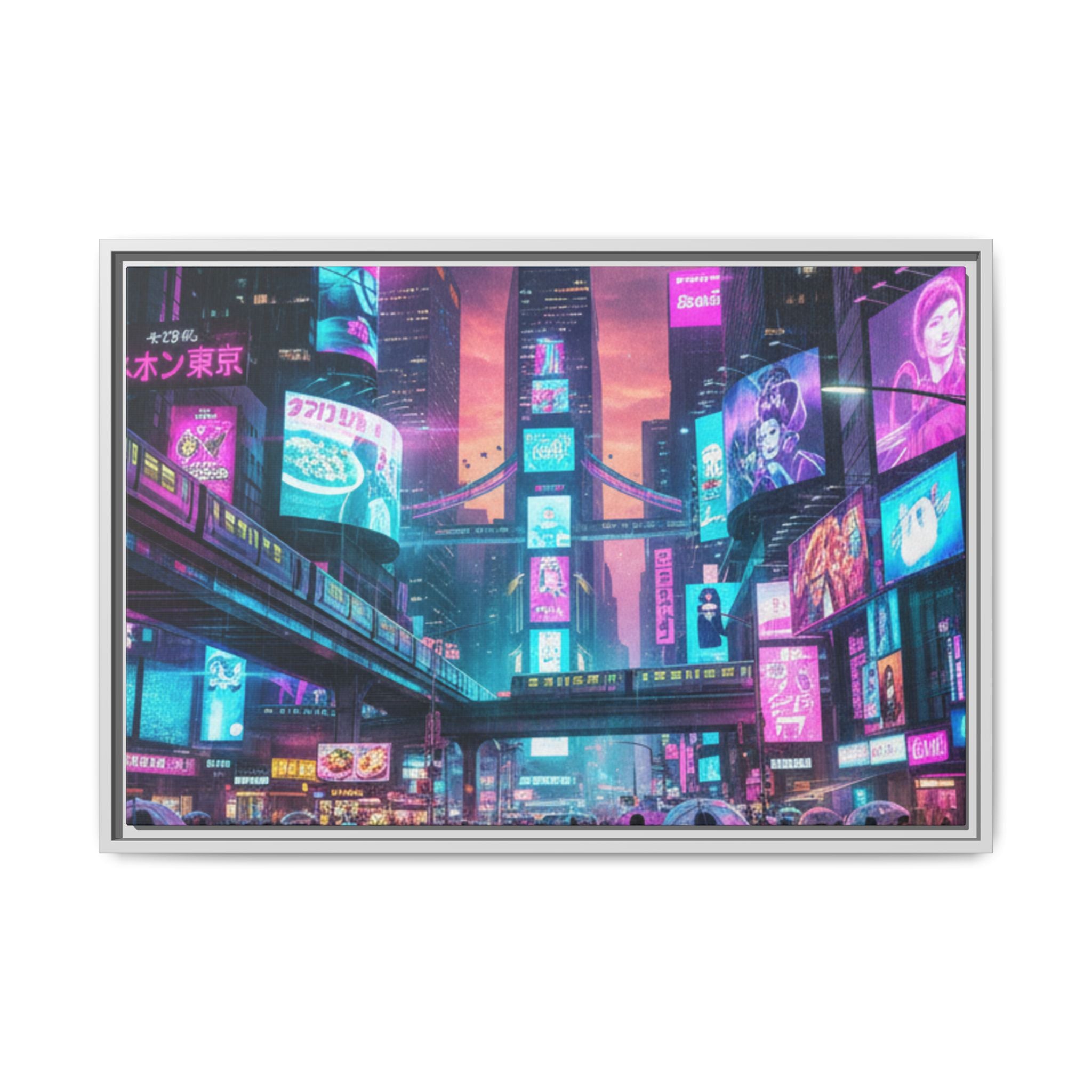 Bright Future Cityscape Vibrant Wall Art  — Framed Cyberpunk Wall Art