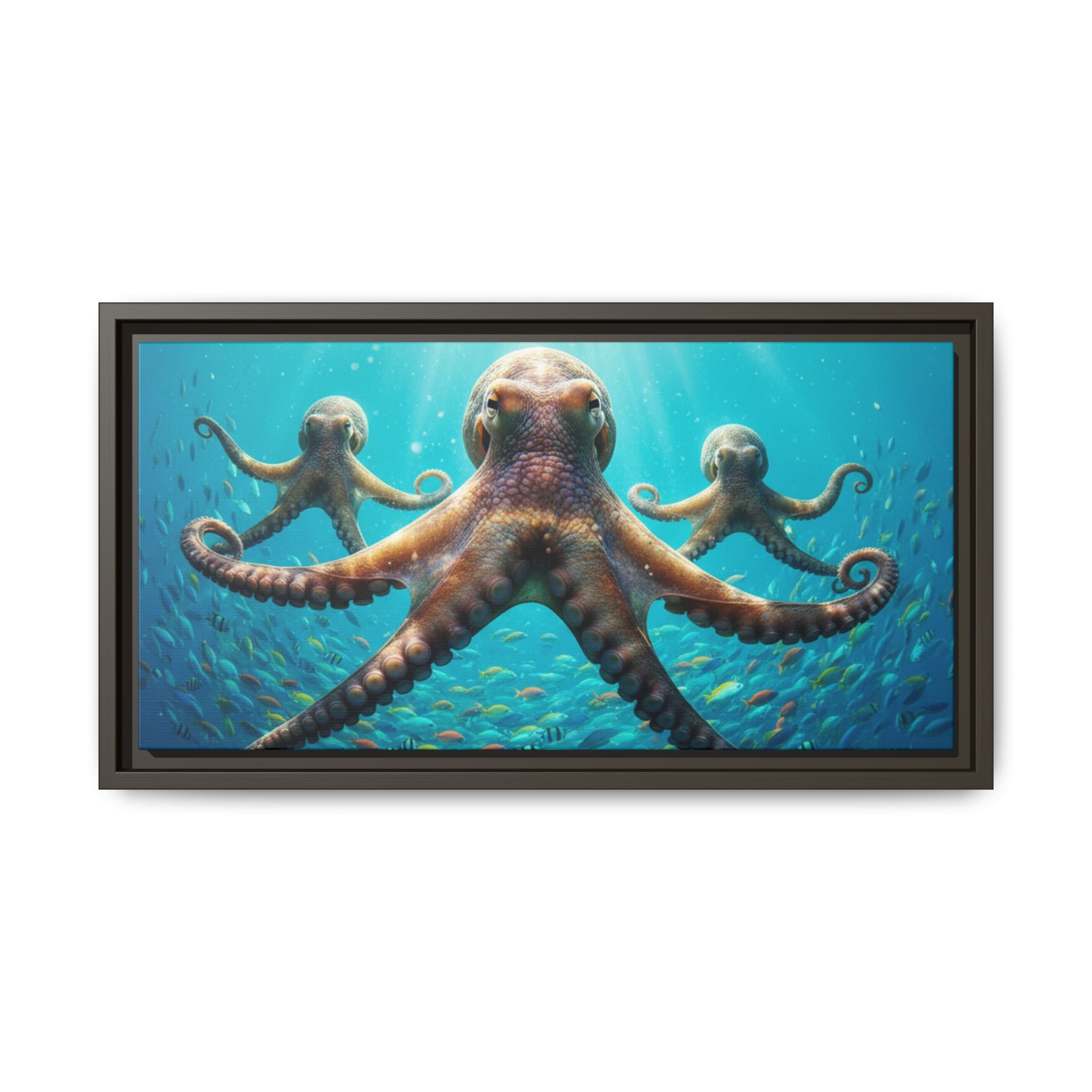 Framed Octopus Art Print — Vibrant Underwater Canvas Wall Decor