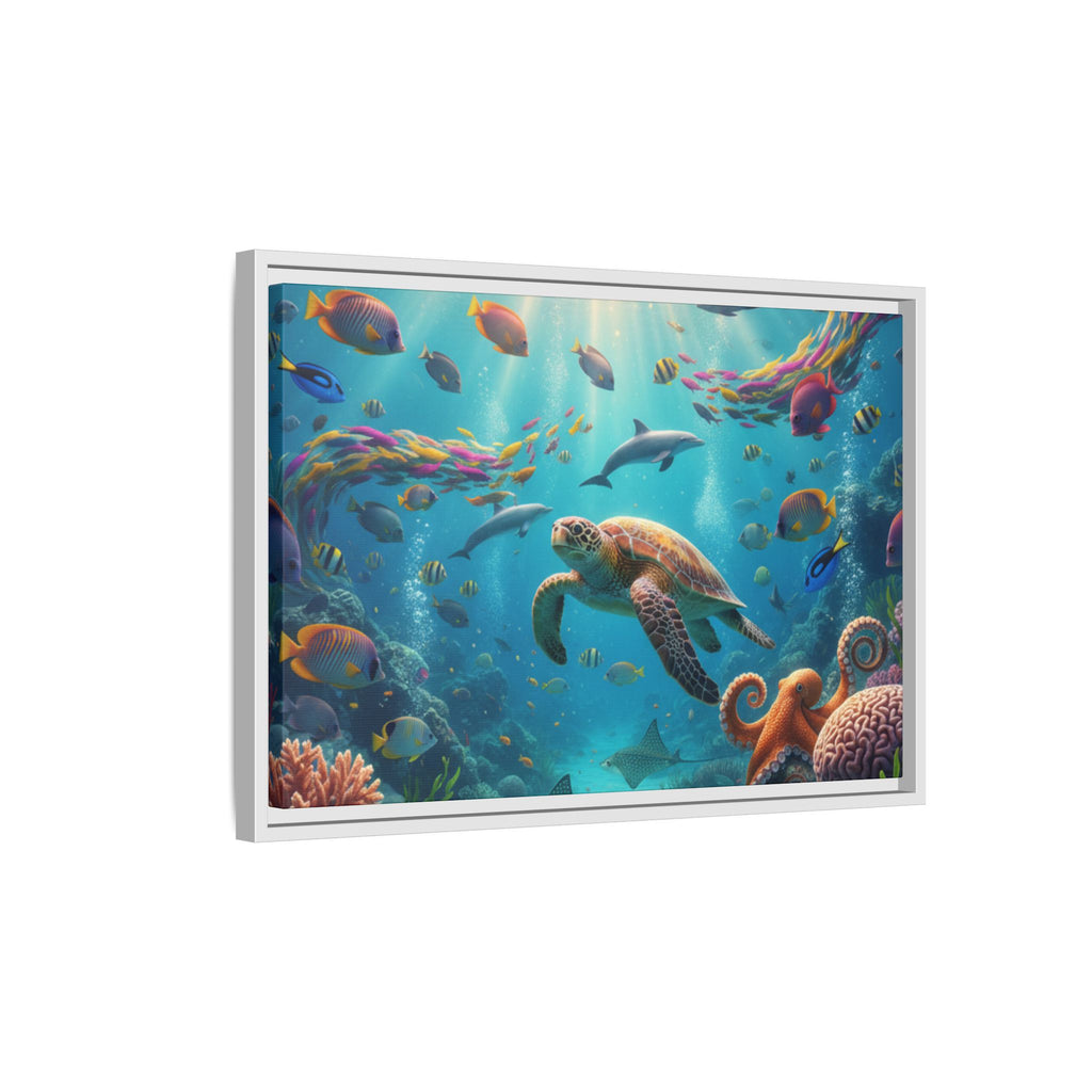 Framed Ocean Life Canvas — Colorful Sea Turtle Wall Art