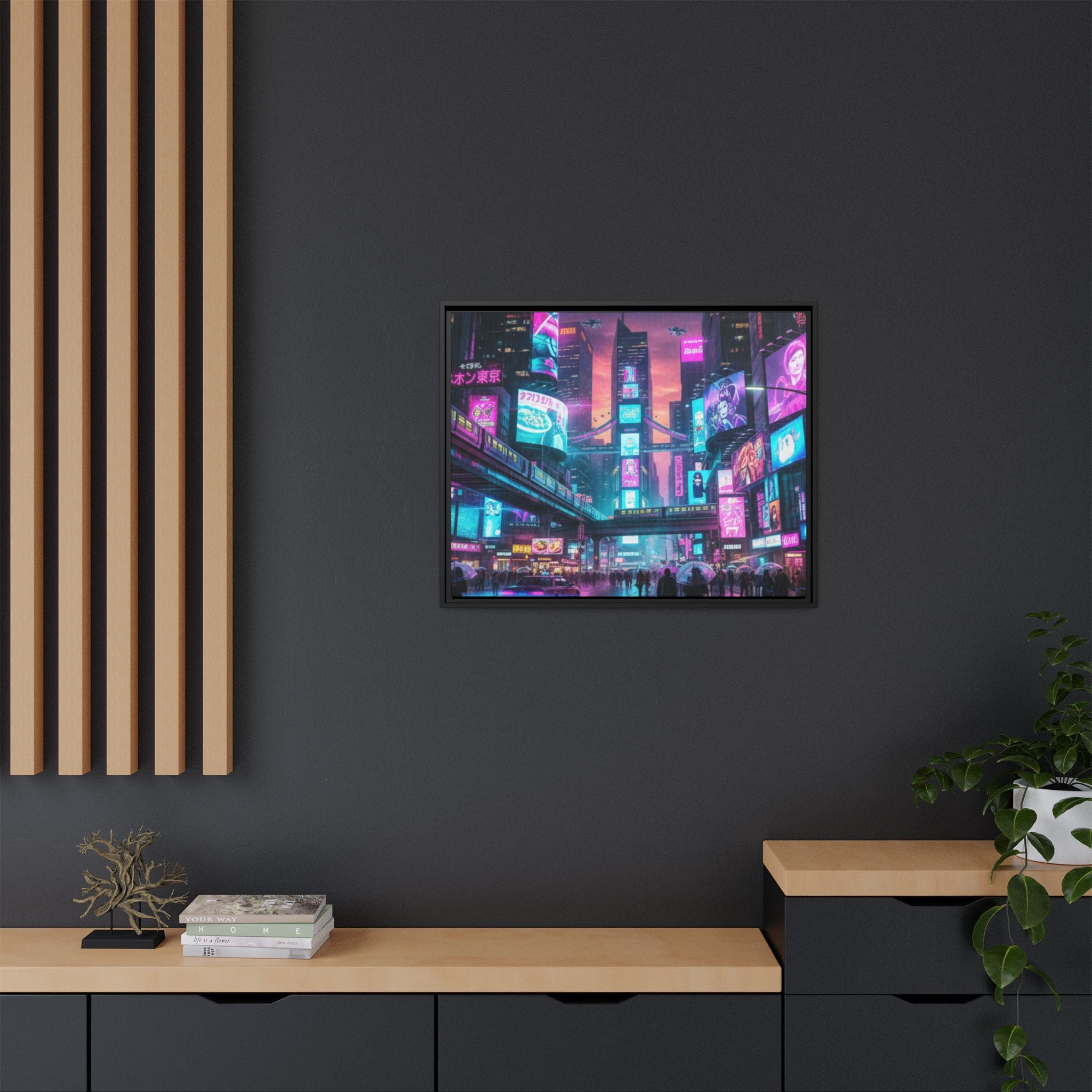 Bright Future Cityscape Vibrant Wall Art  — Framed Cyberpunk Wall Art