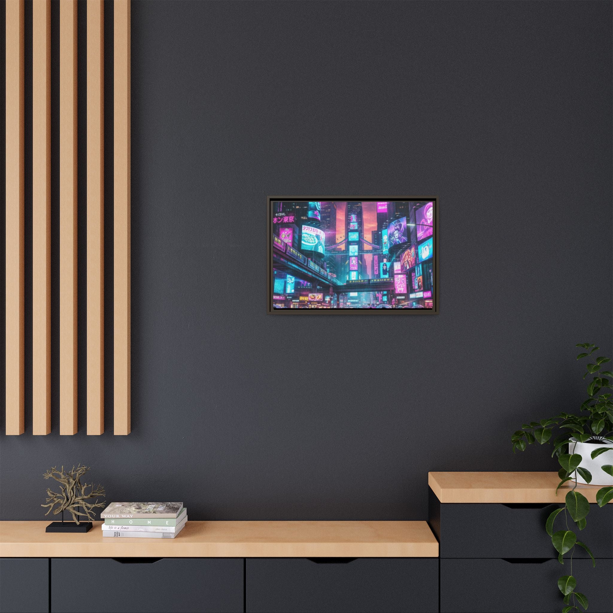 Bright Future Cityscape Vibrant Wall Art  — Framed Cyberpunk Wall Art