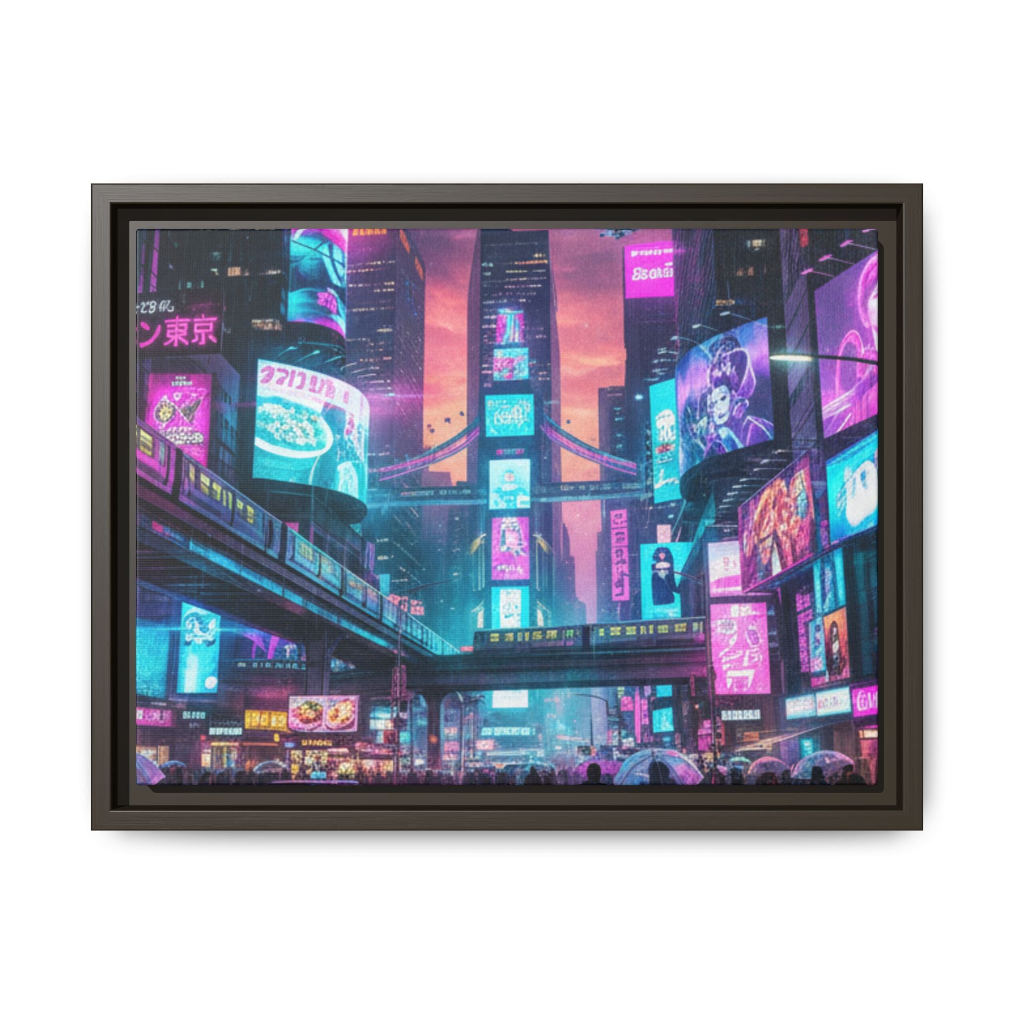 Bright Future Cityscape Vibrant Wall Art  — Framed Cyberpunk Wall Art