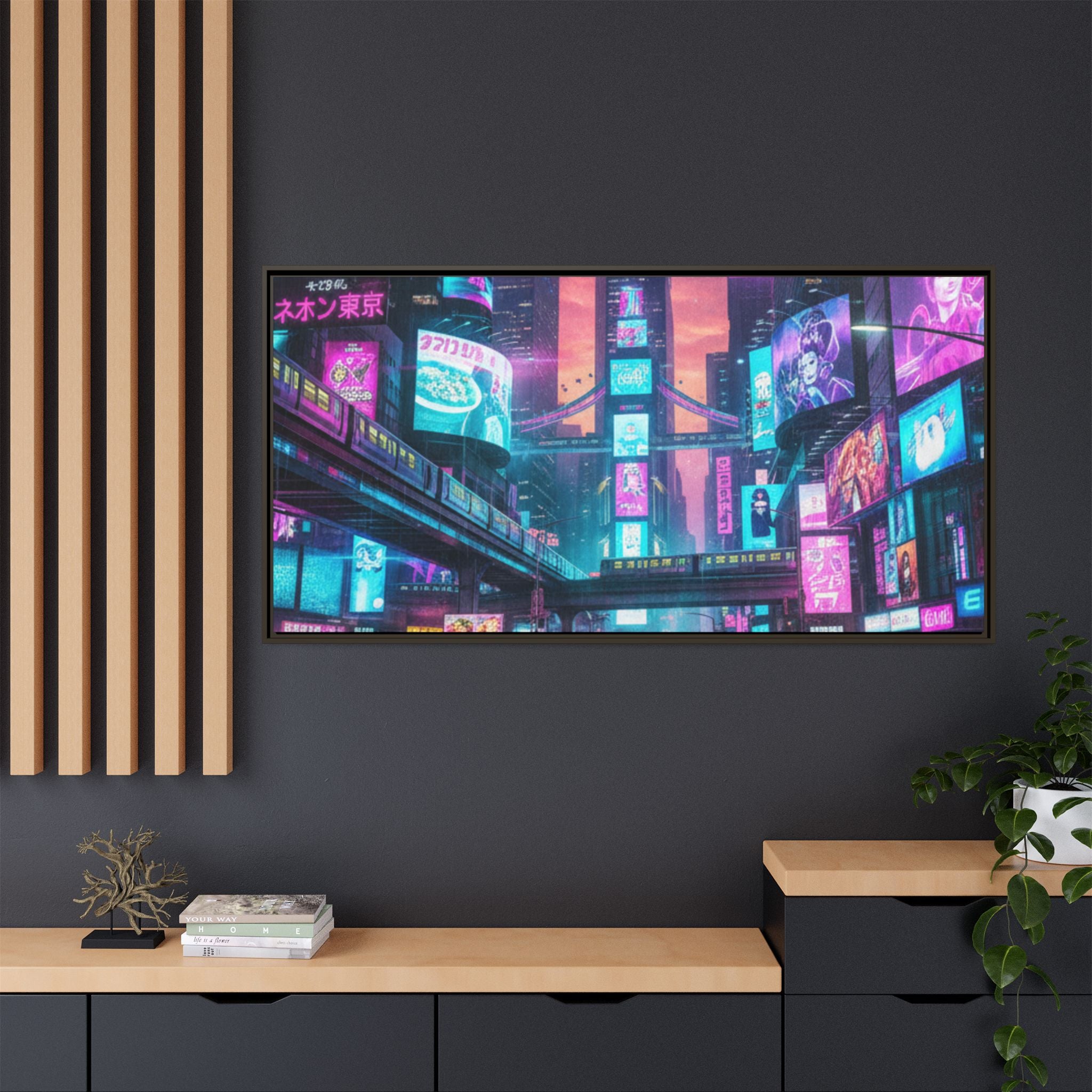 Bright Future Cityscape Vibrant Wall Art  — Framed Cyberpunk Wall Art