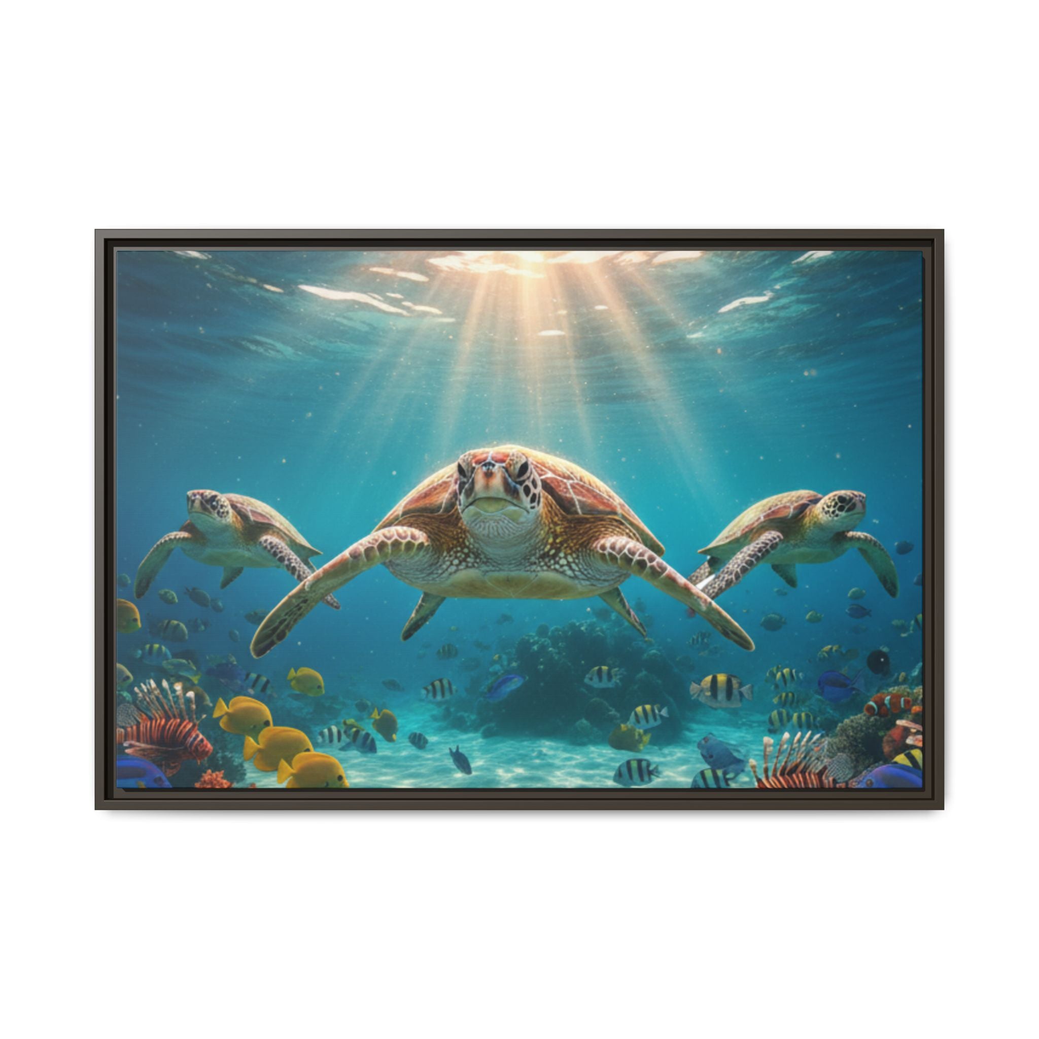 Sea Turtle Ocean Art — Framed Matte Canvas Wall Art