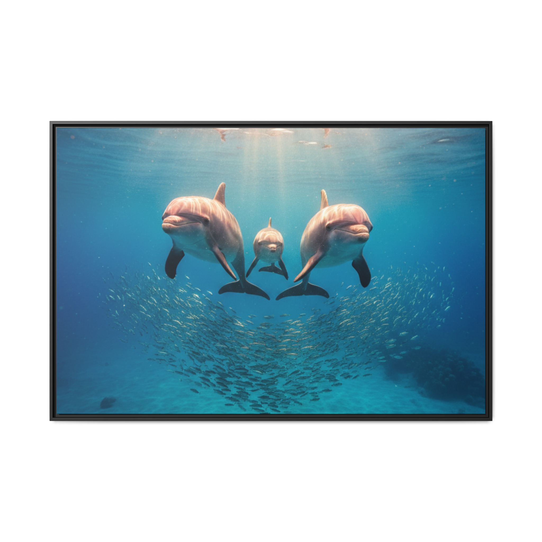 Framed Dolphin Canvas Print — Matte Ocean Wall Art
