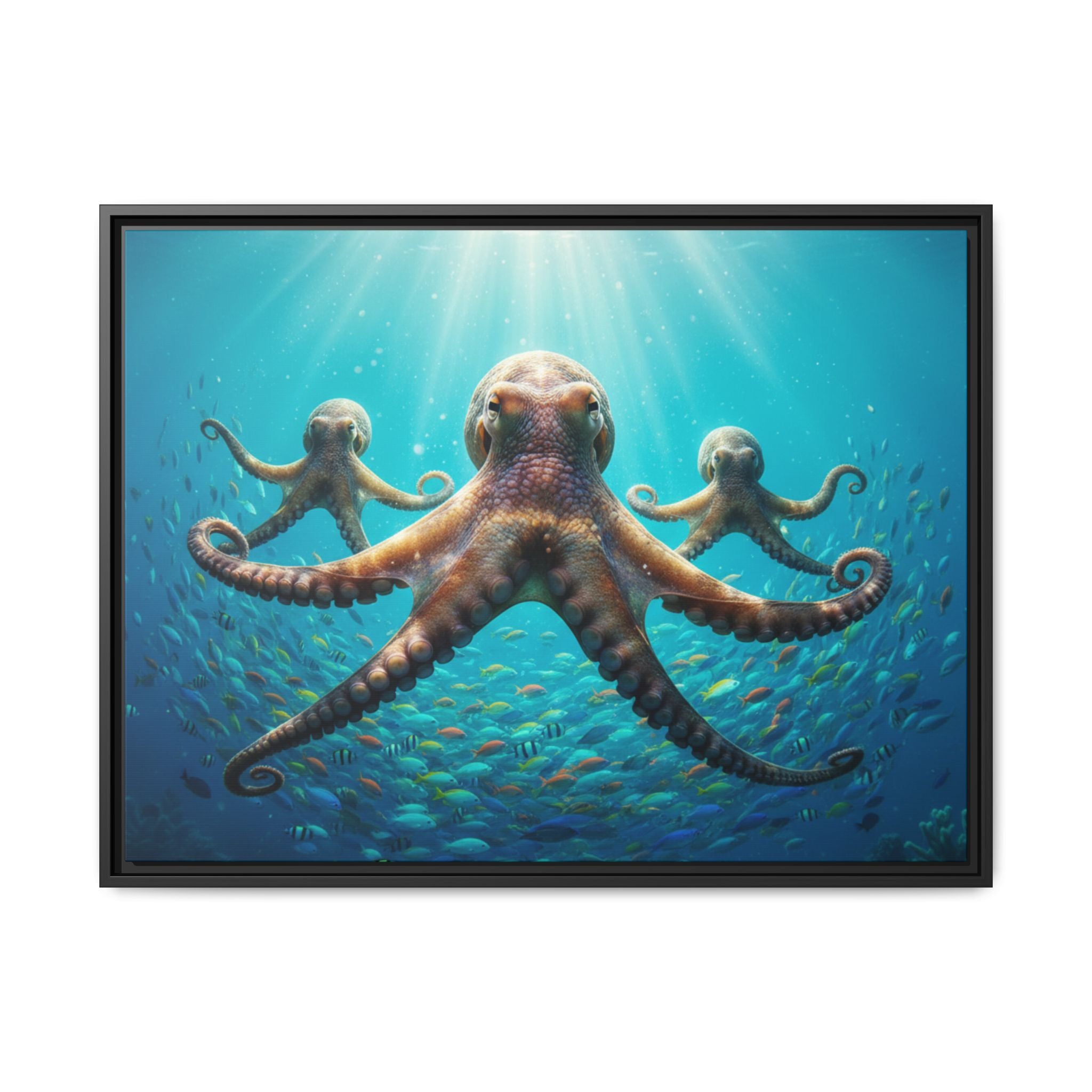 Framed Octopus Art Print — Vibrant Underwater Canvas Wall Decor