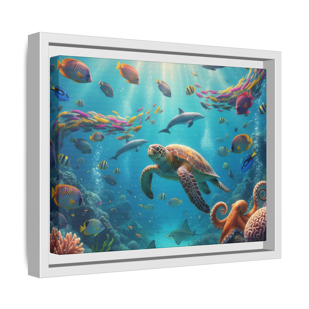 Framed Ocean Life Canvas — Colorful Sea Turtle Wall Art
