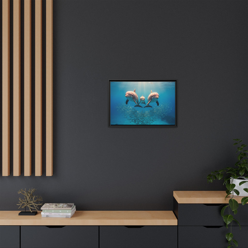 Framed Dolphin Canvas Print — Matte Ocean Wall Art