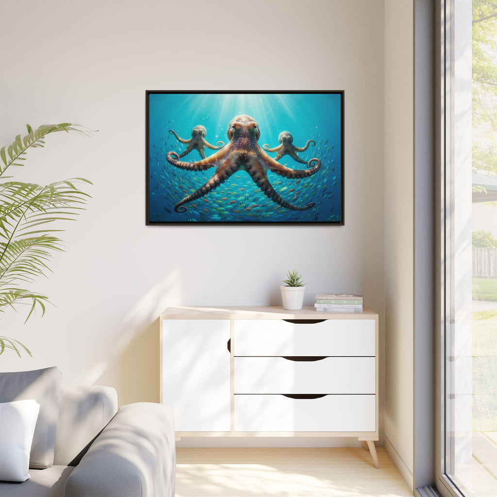 Framed Octopus Art Print — Vibrant Underwater Canvas Wall Decor