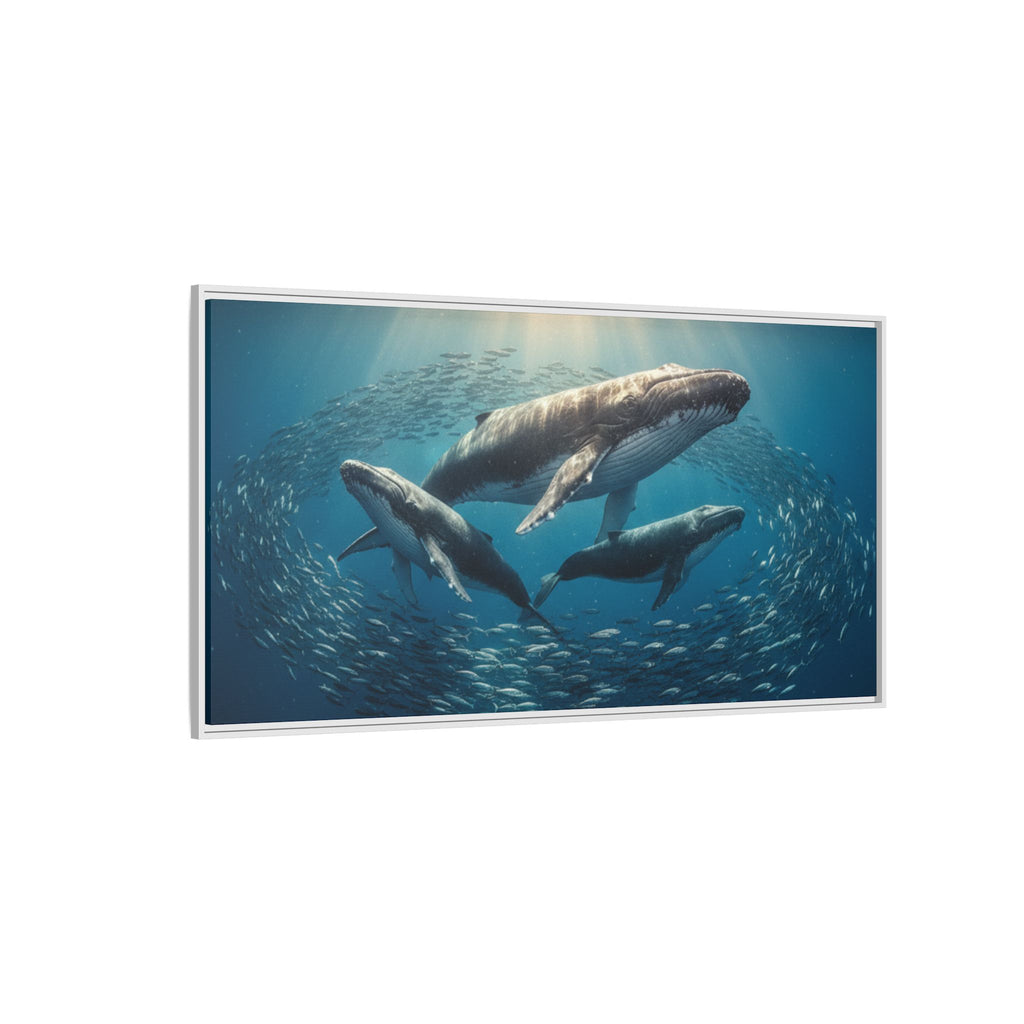 Stunning Whale Family Canvas Wall Art - Framed