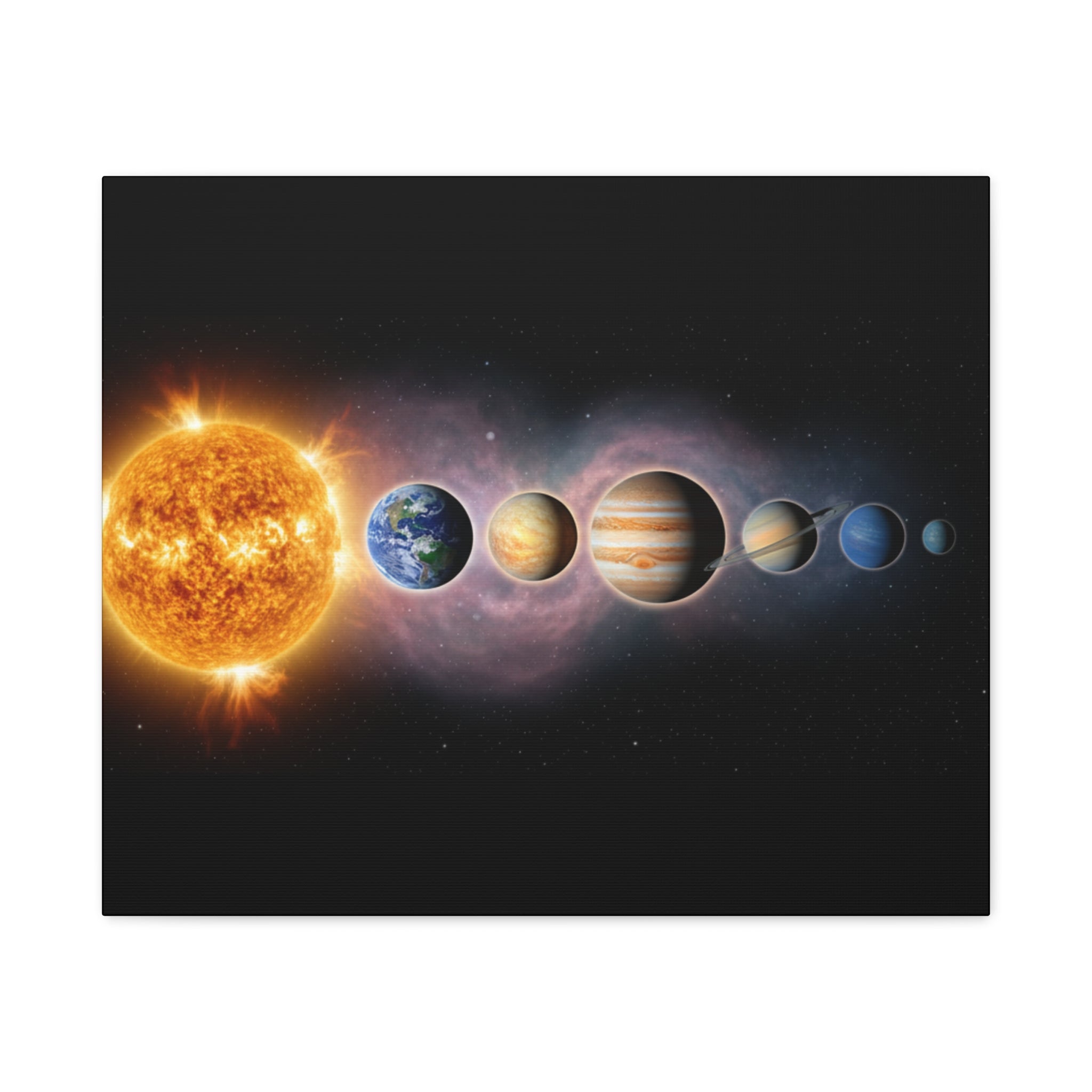 Stunning Solar System Art — Planet Lineup Matte Stretched Wall Art