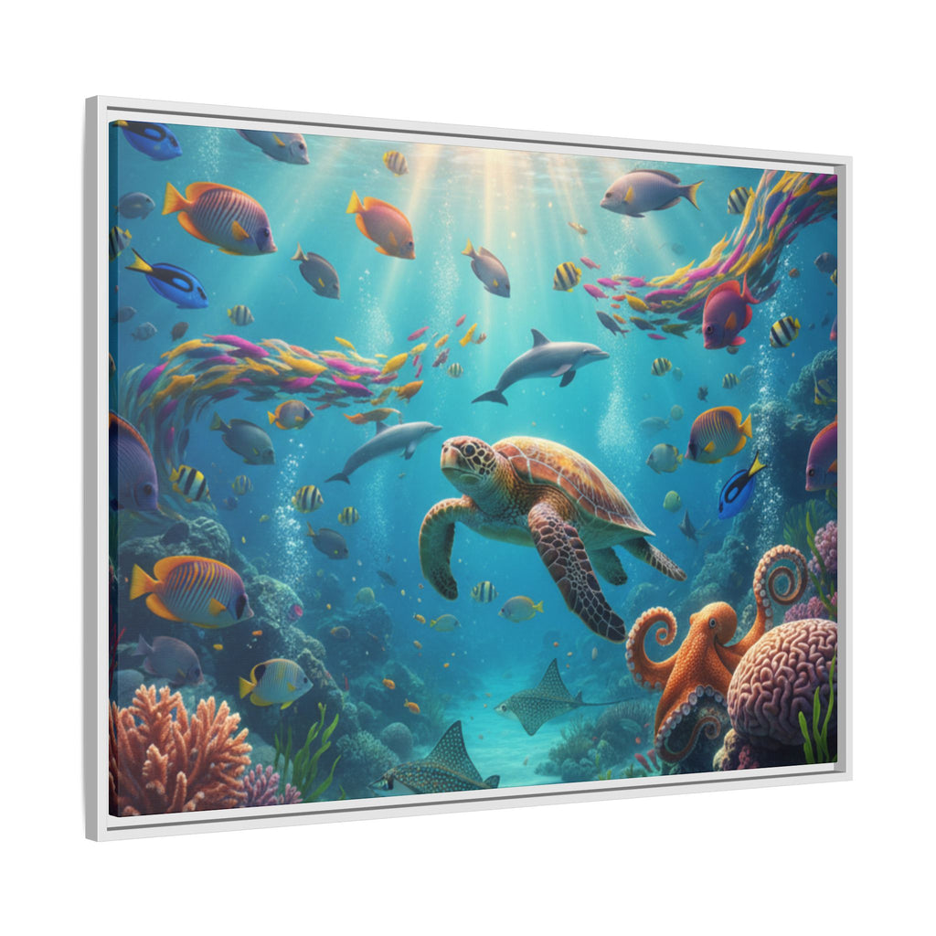 Framed Ocean Life Canvas — Colorful Sea Turtle Wall Art