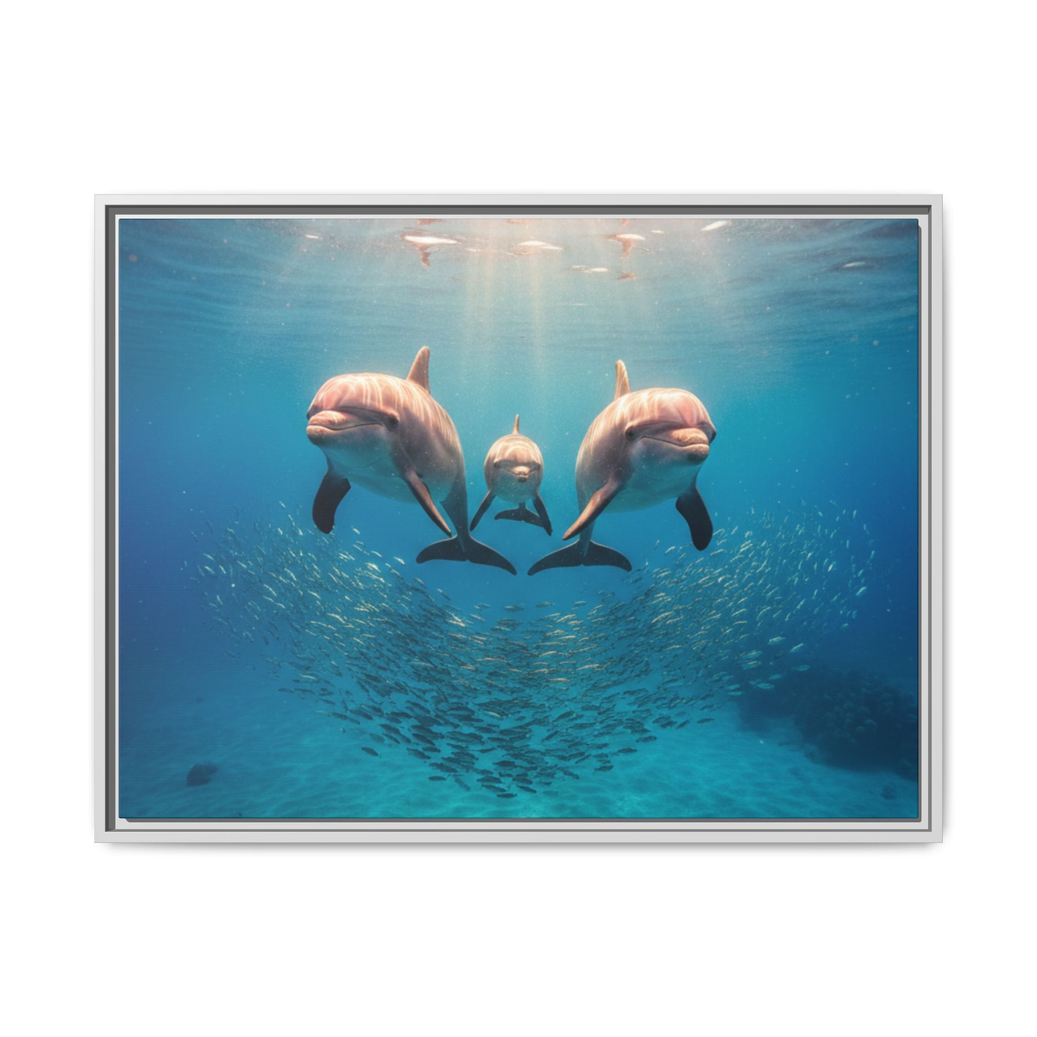 Framed Dolphin Canvas Print — Matte Ocean Wall Art