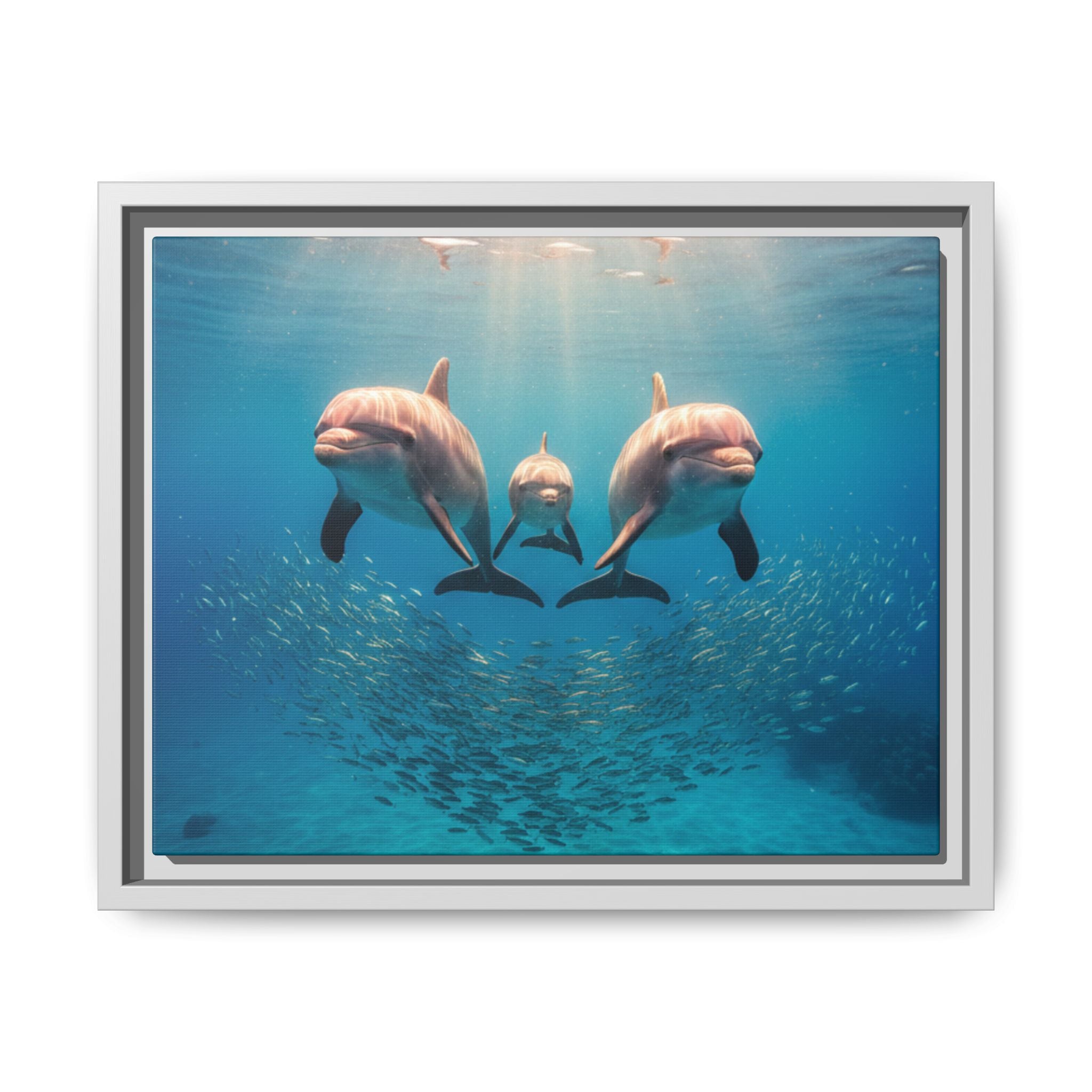 Framed Dolphin Canvas Print — Matte Ocean Wall Art