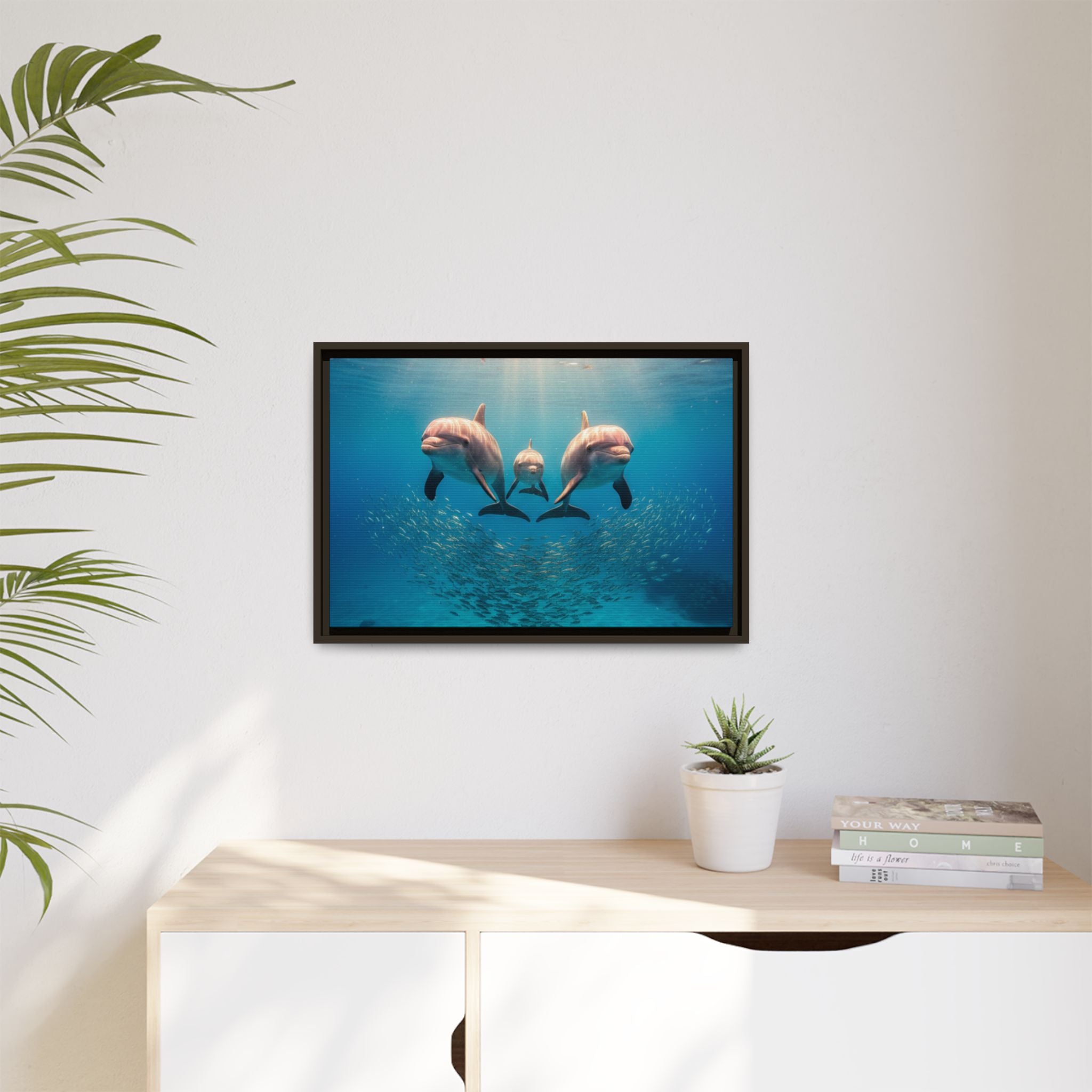 Framed Dolphin Canvas Print — Matte Ocean Wall Art