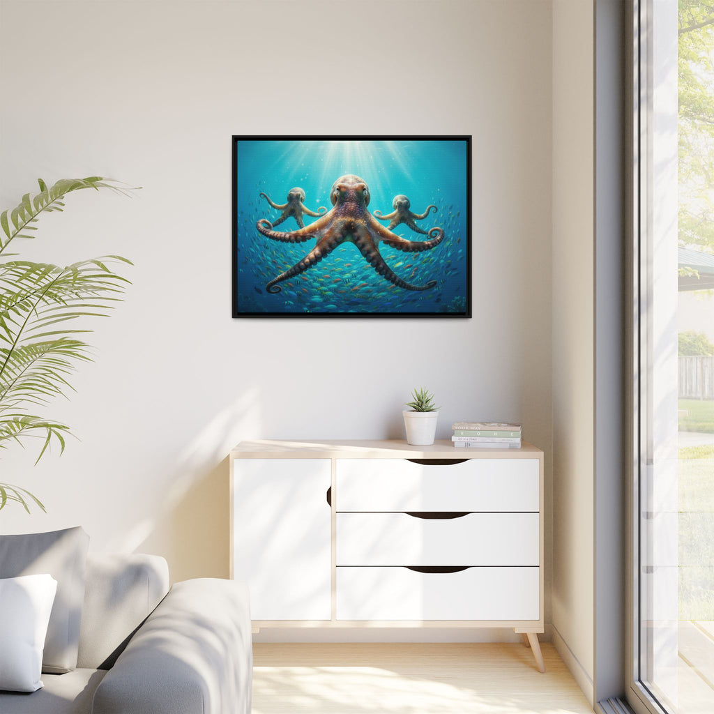 Framed Octopus Art Print — Vibrant Underwater Canvas Wall Decor
