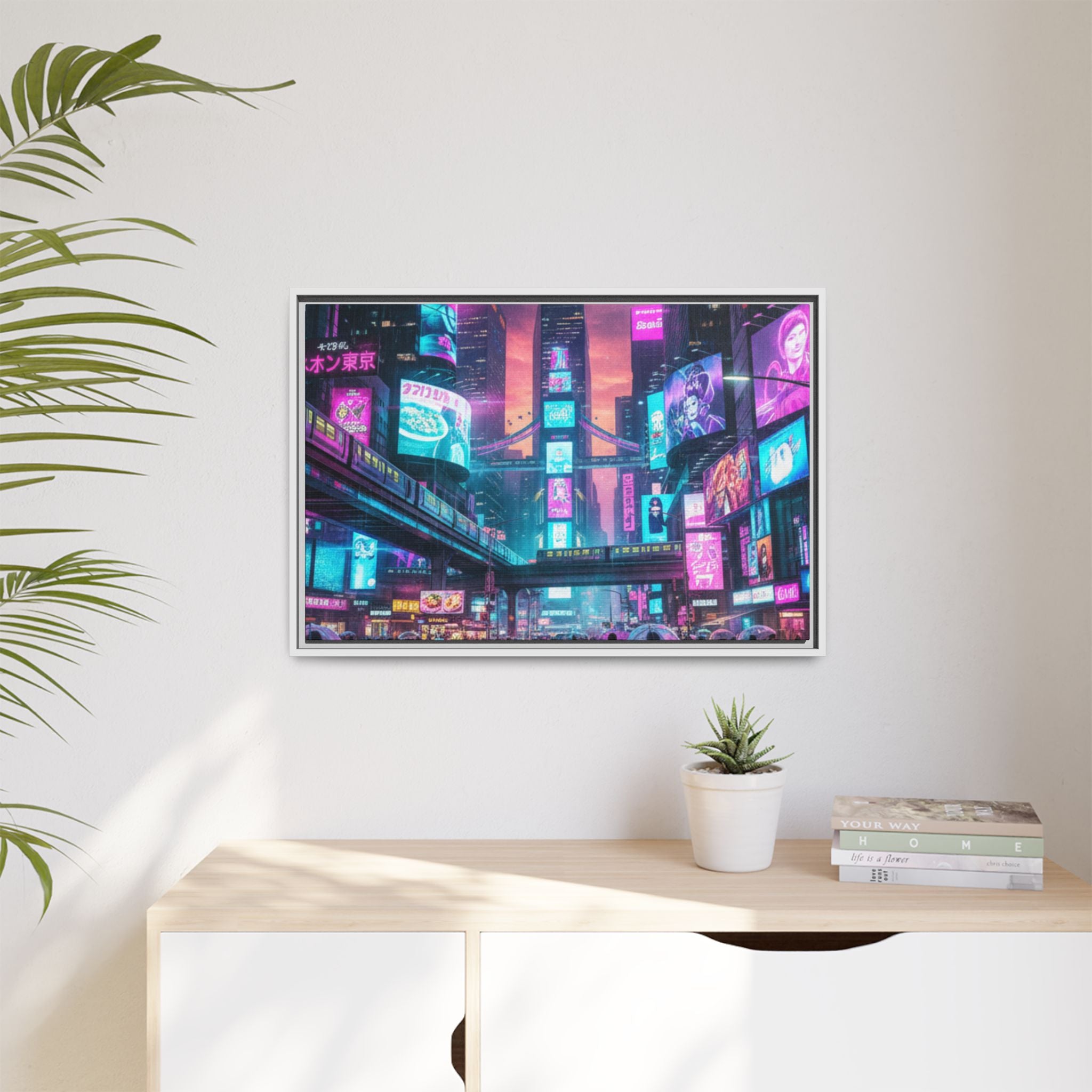Bright Future Cityscape Vibrant Wall Art  — Framed Cyberpunk Wall Art