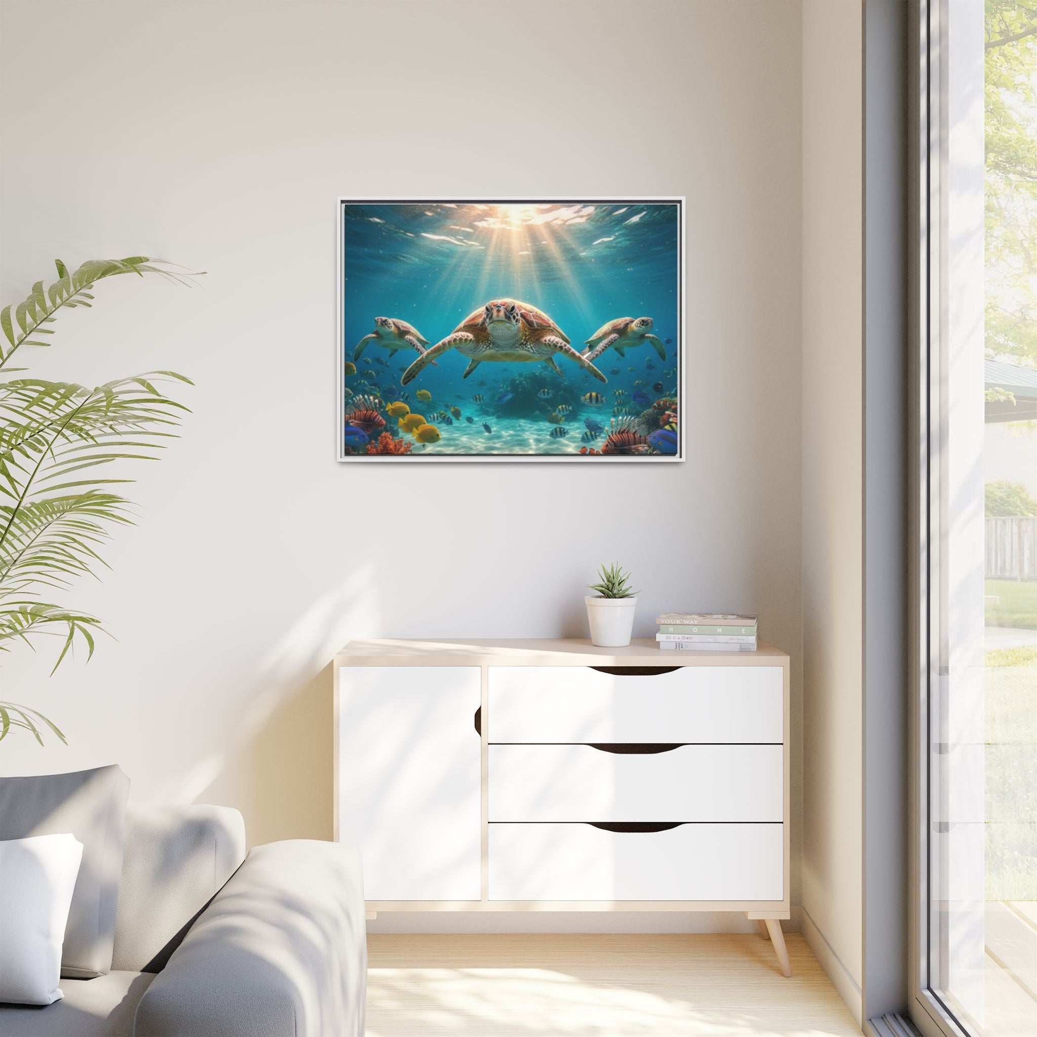Sea Turtle Ocean Art — Framed Matte Canvas Wall Art