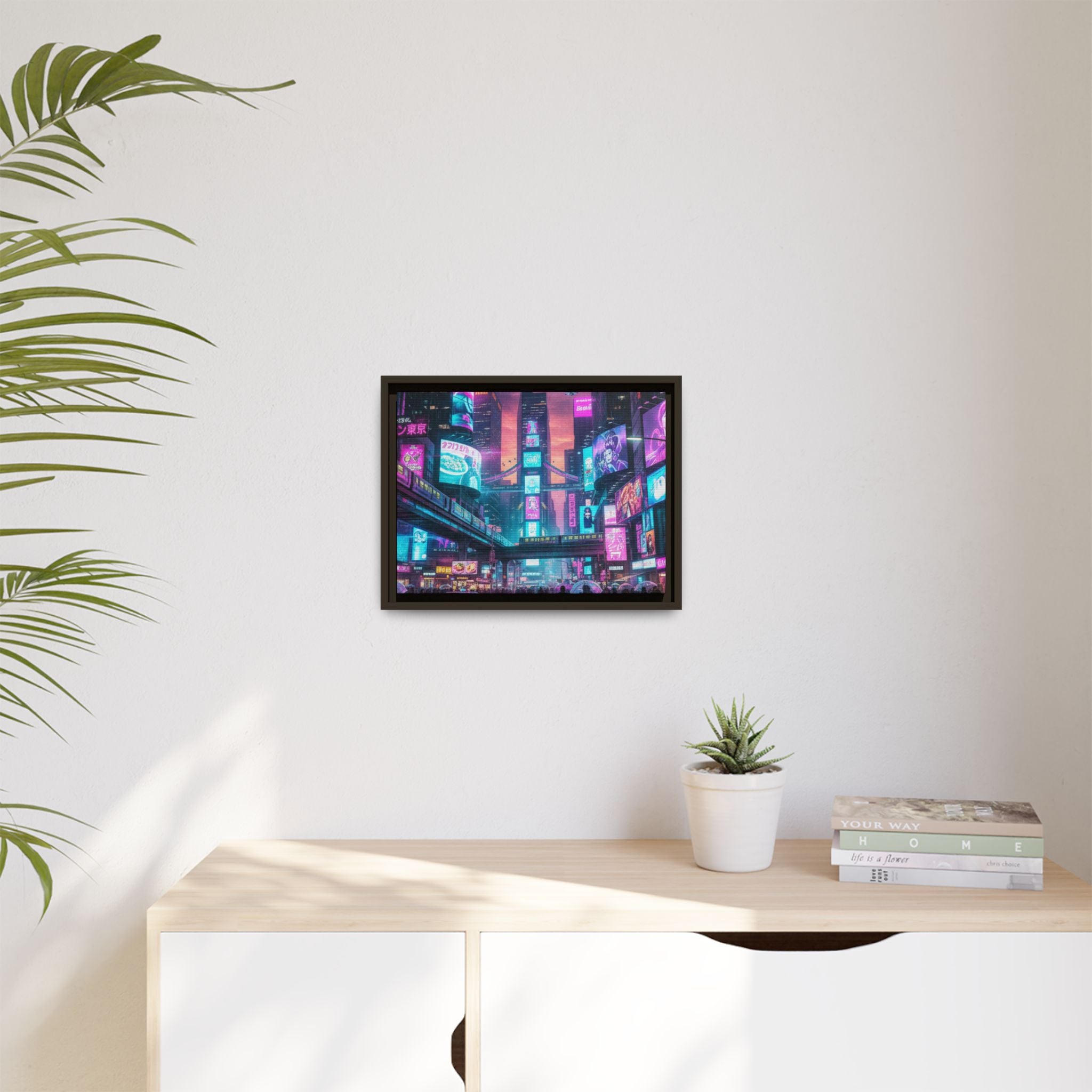 Bright Future Cityscape Vibrant Wall Art  — Framed Cyberpunk Wall Art