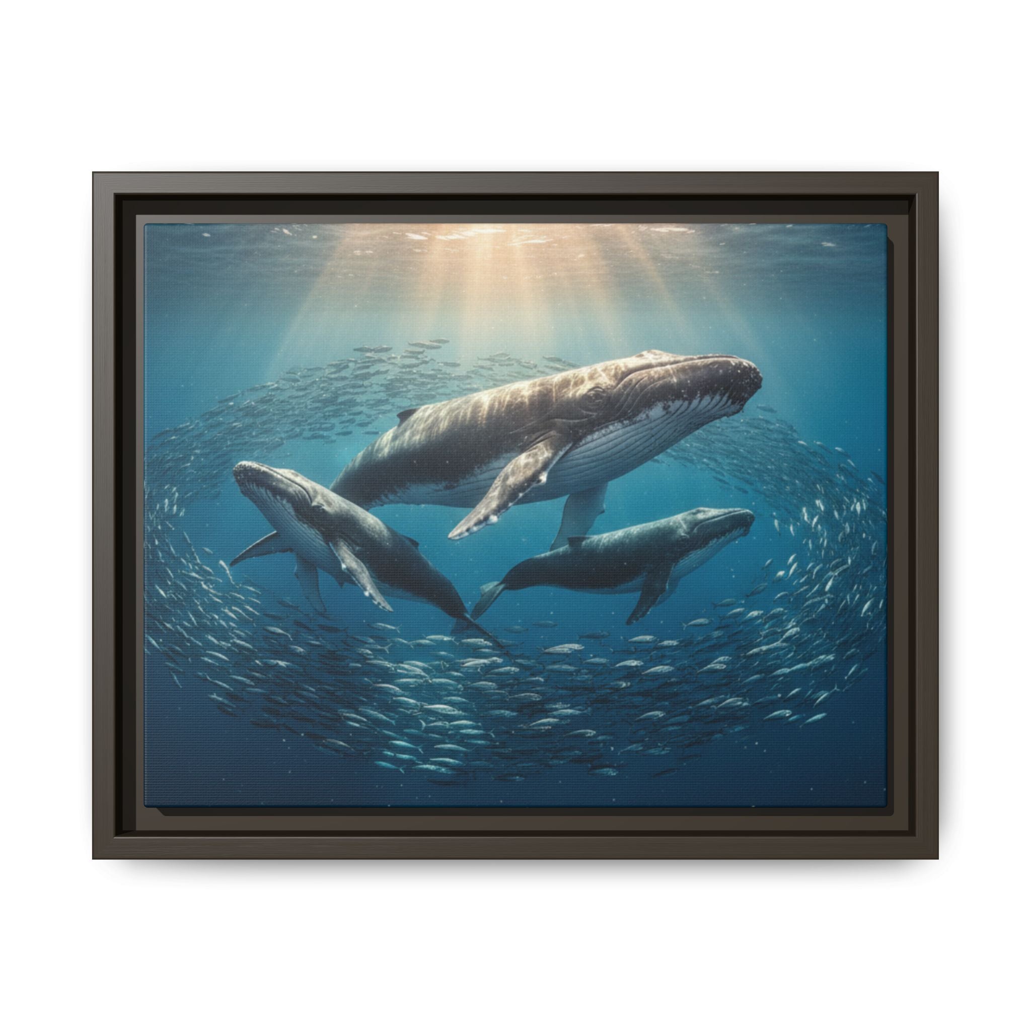 Stunning Whale Family Canvas Wall Art - Framed