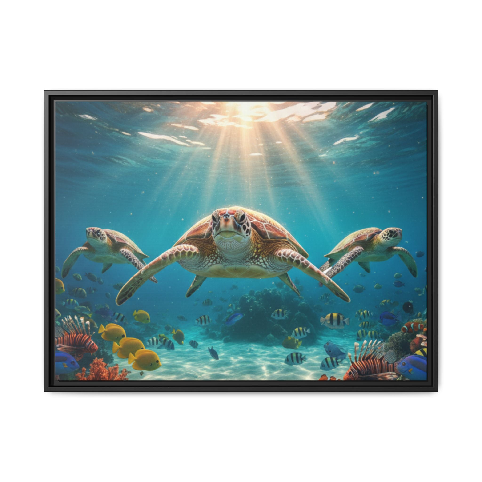 Sea Turtle Ocean Art — Framed Matte Canvas Wall Art