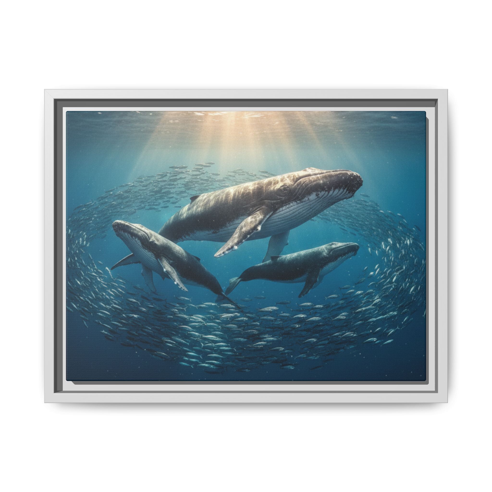 Stunning Whale Family Canvas Wall Art - Framed