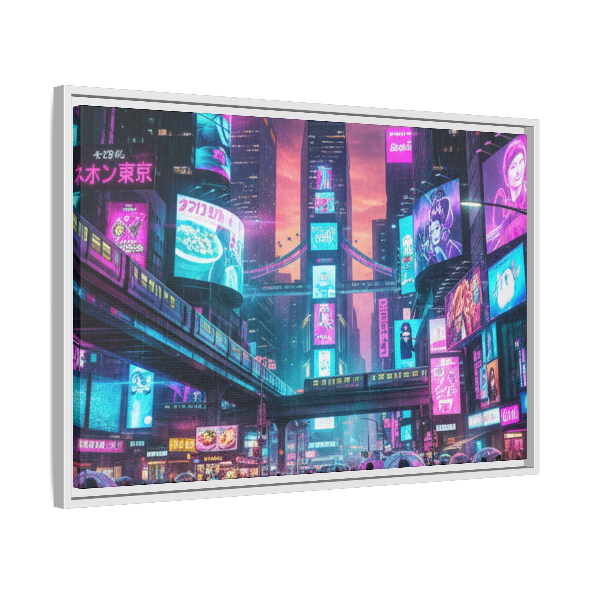 Bright Future Cityscape Vibrant Wall Art  — Framed Cyberpunk Wall Art