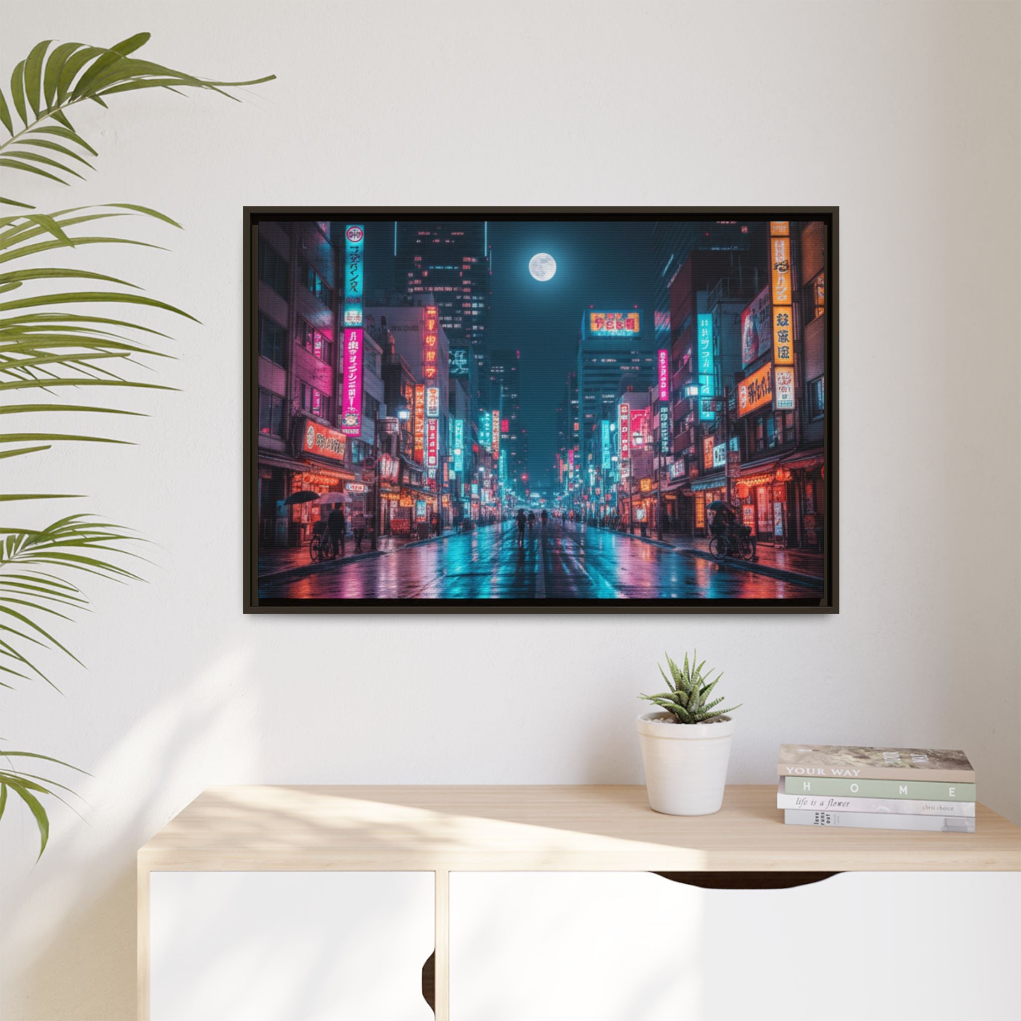 Japan Nightscape Canvas Framed Print