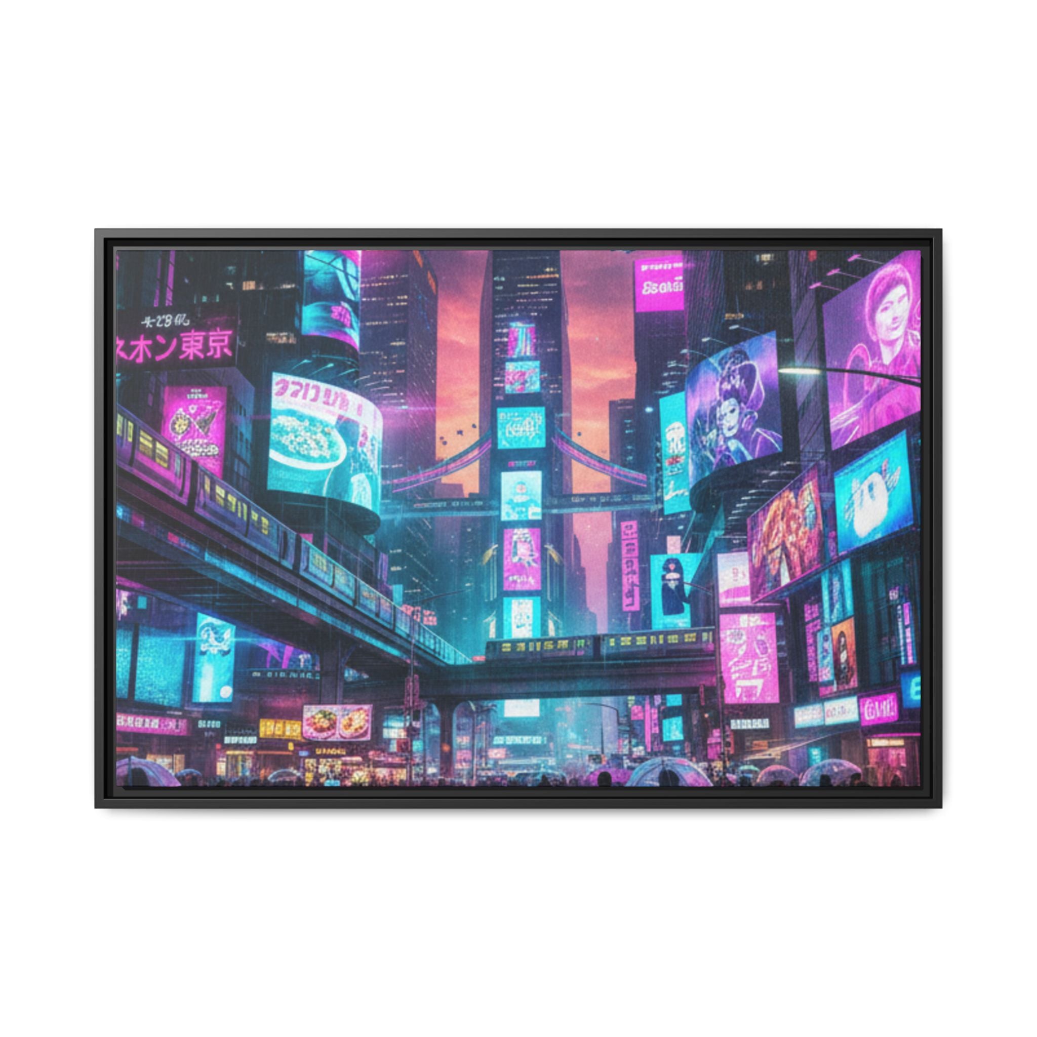 Bright Future Cityscape Vibrant Wall Art  — Framed Cyberpunk Wall Art