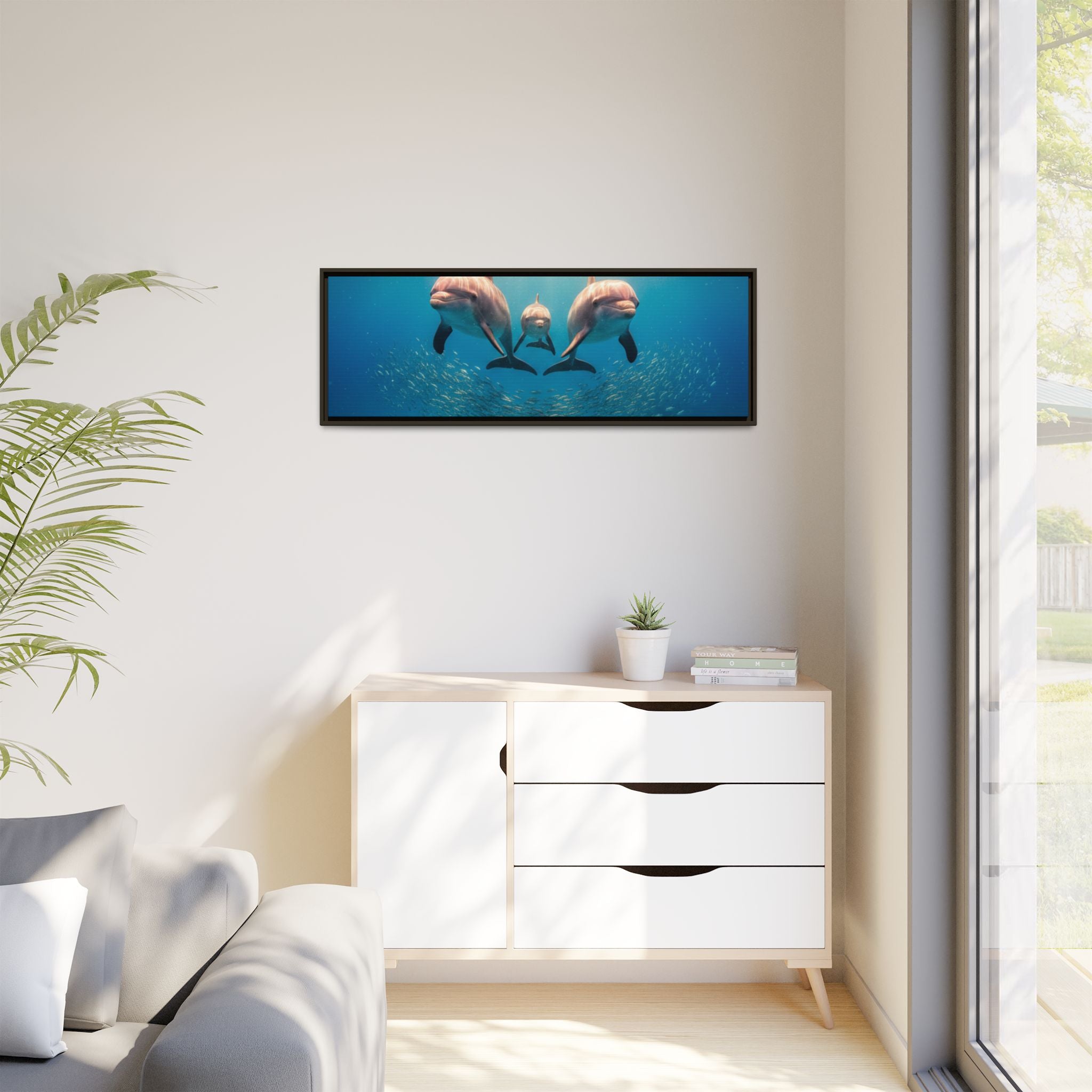 Framed Dolphin Canvas Print — Matte Ocean Wall Art