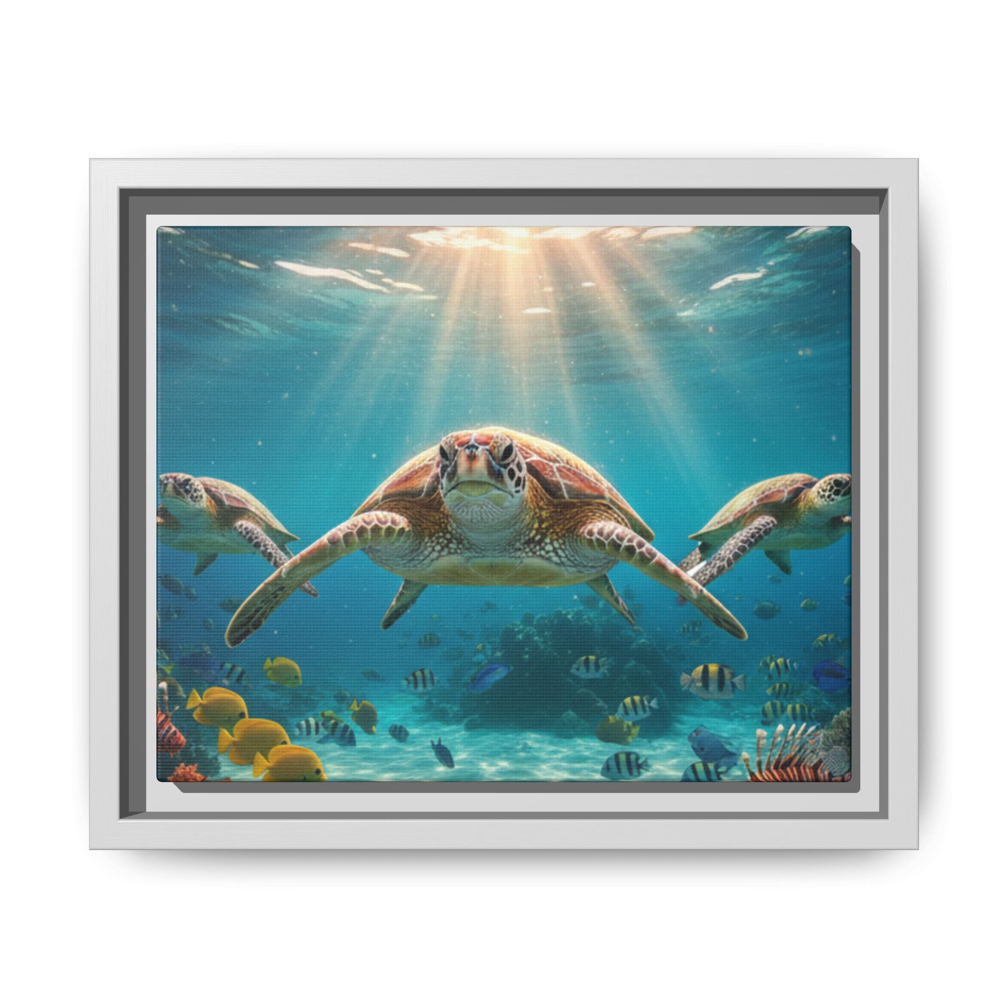 Sea Turtle Ocean Art — Framed Matte Canvas Wall Art