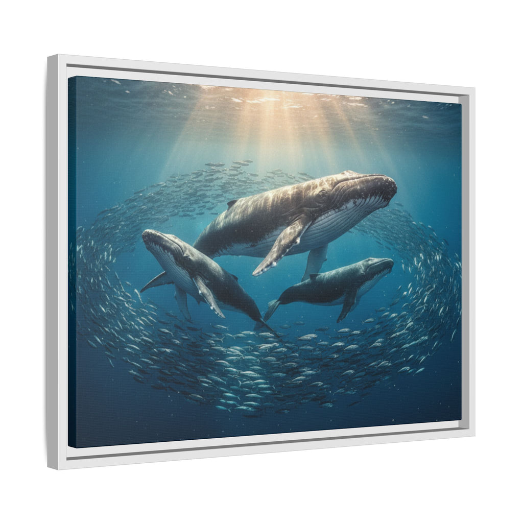 Stunning Whale Family Canvas Wall Art - Framed
