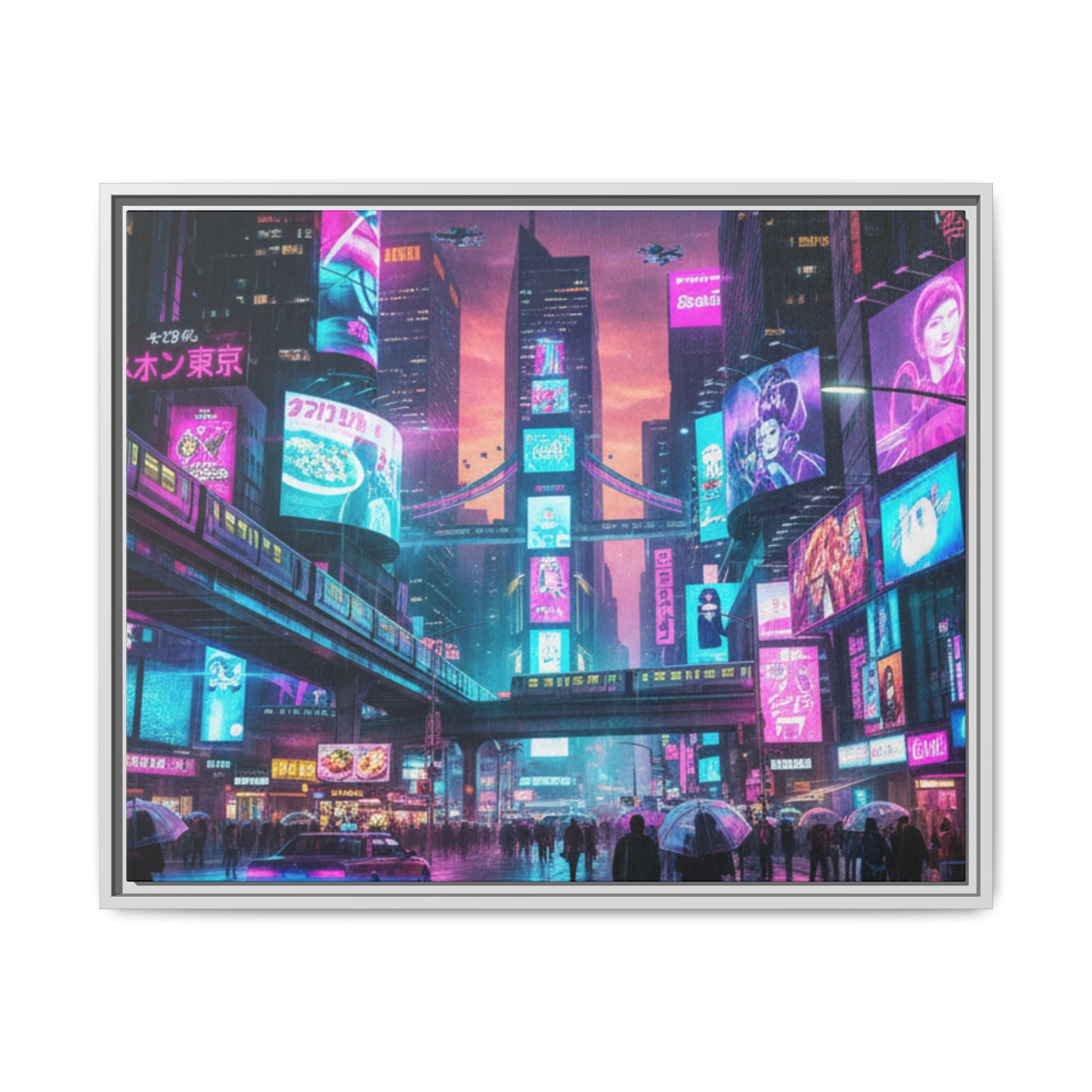Bright Future Cityscape Vibrant Wall Art  — Framed Cyberpunk Wall Art