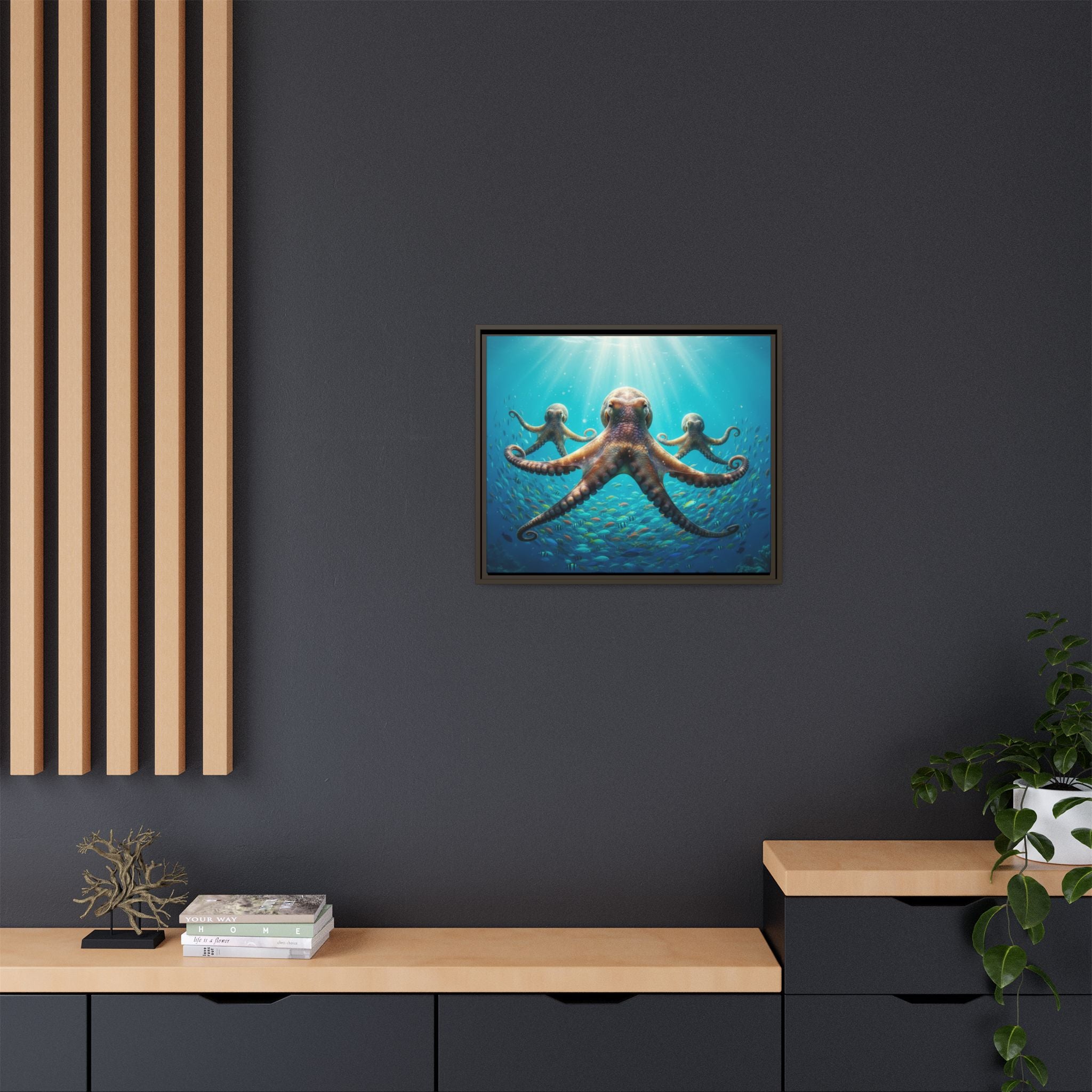 Framed Octopus Art Print — Vibrant Underwater Canvas Wall Decor