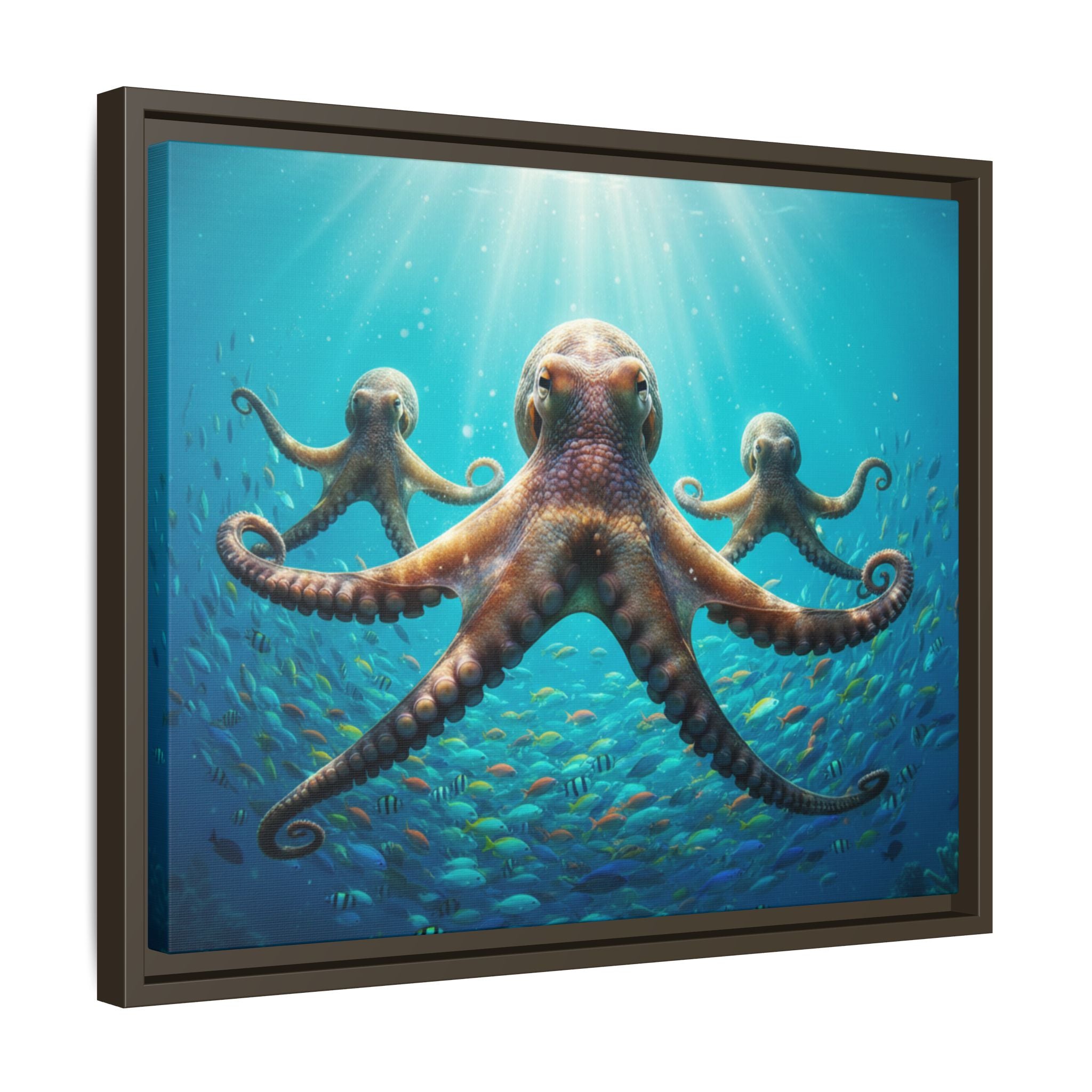Framed Octopus Art Print — Vibrant Underwater Canvas Wall Decor