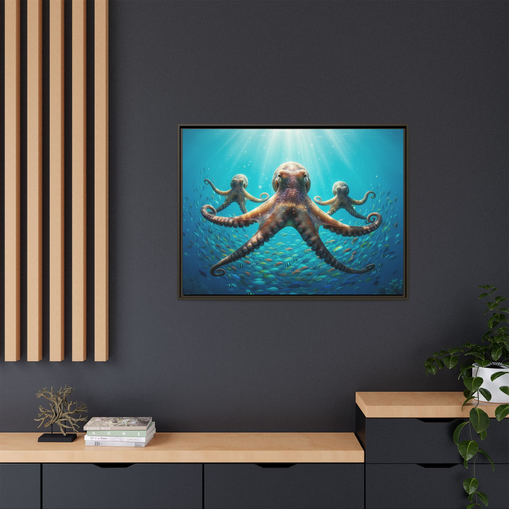 Framed Octopus Art Print — Vibrant Underwater Canvas Wall Decor