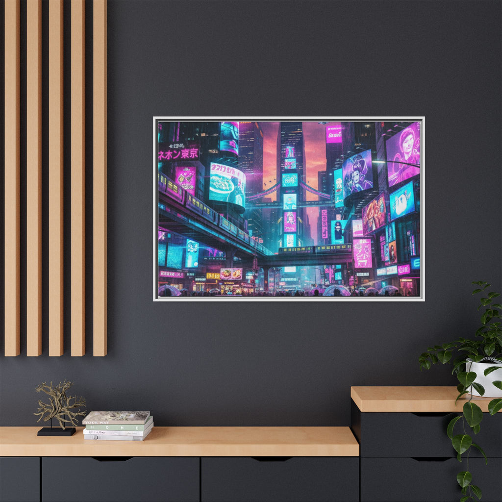 Bright Future Cityscape Vibrant Wall Art  — Framed Cyberpunk Wall Art