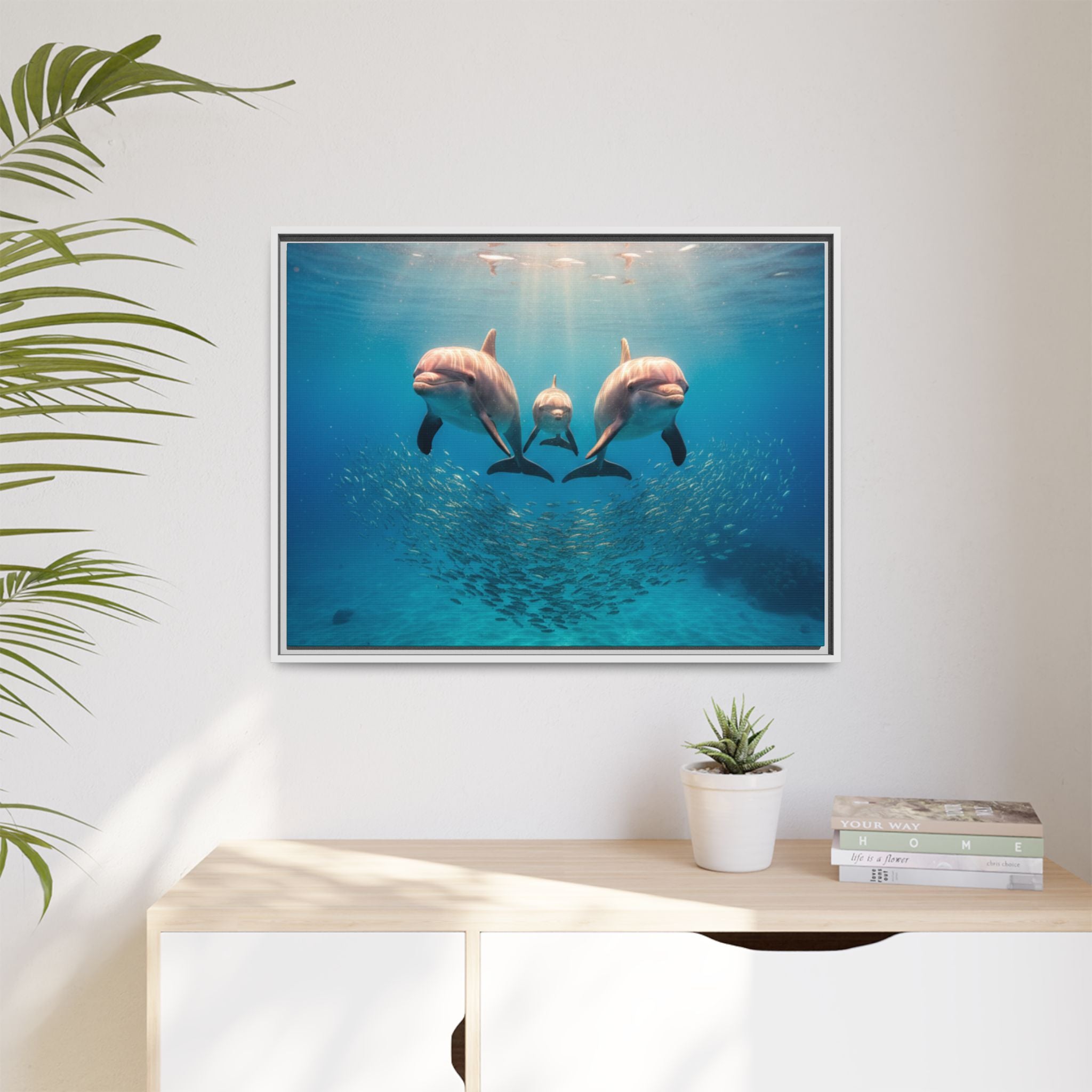 Framed Dolphin Canvas Print — Matte Ocean Wall Art