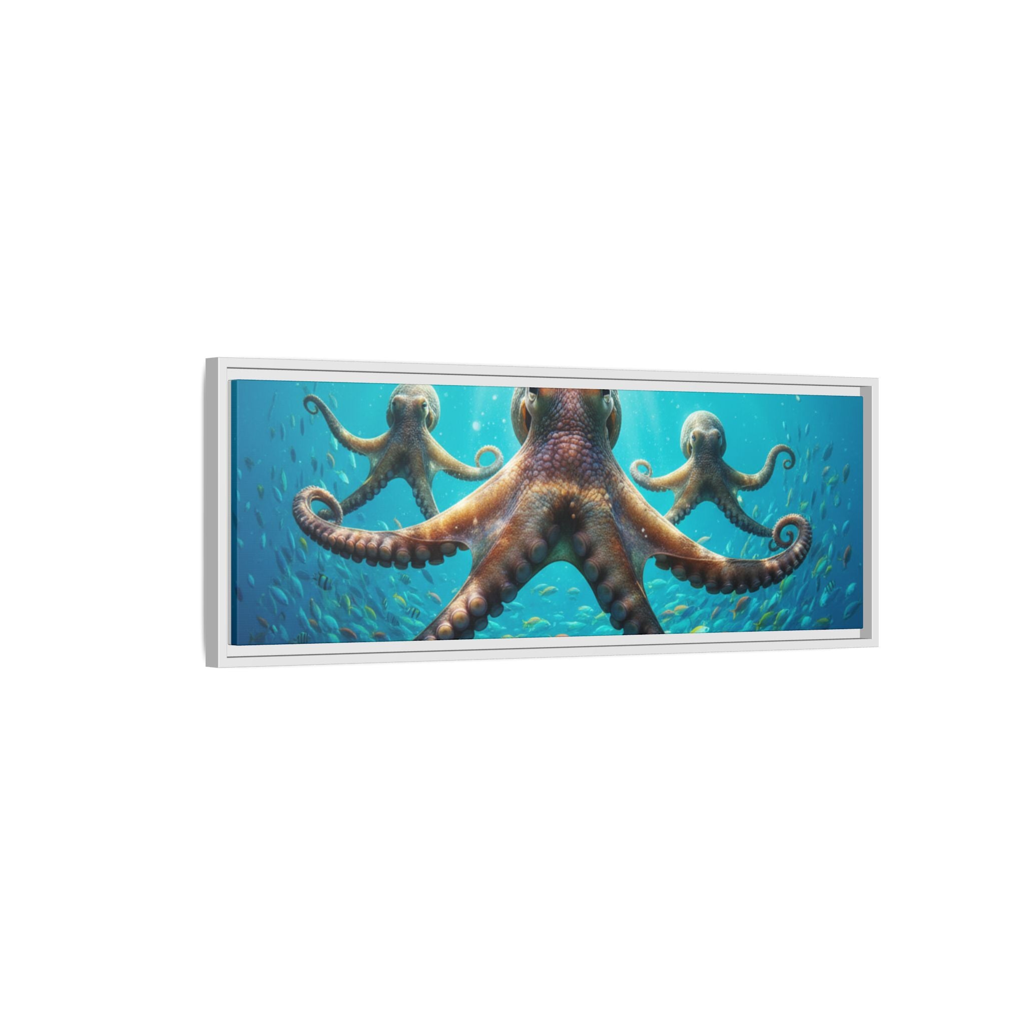 Framed Octopus Art Print — Vibrant Underwater Canvas Wall Decor