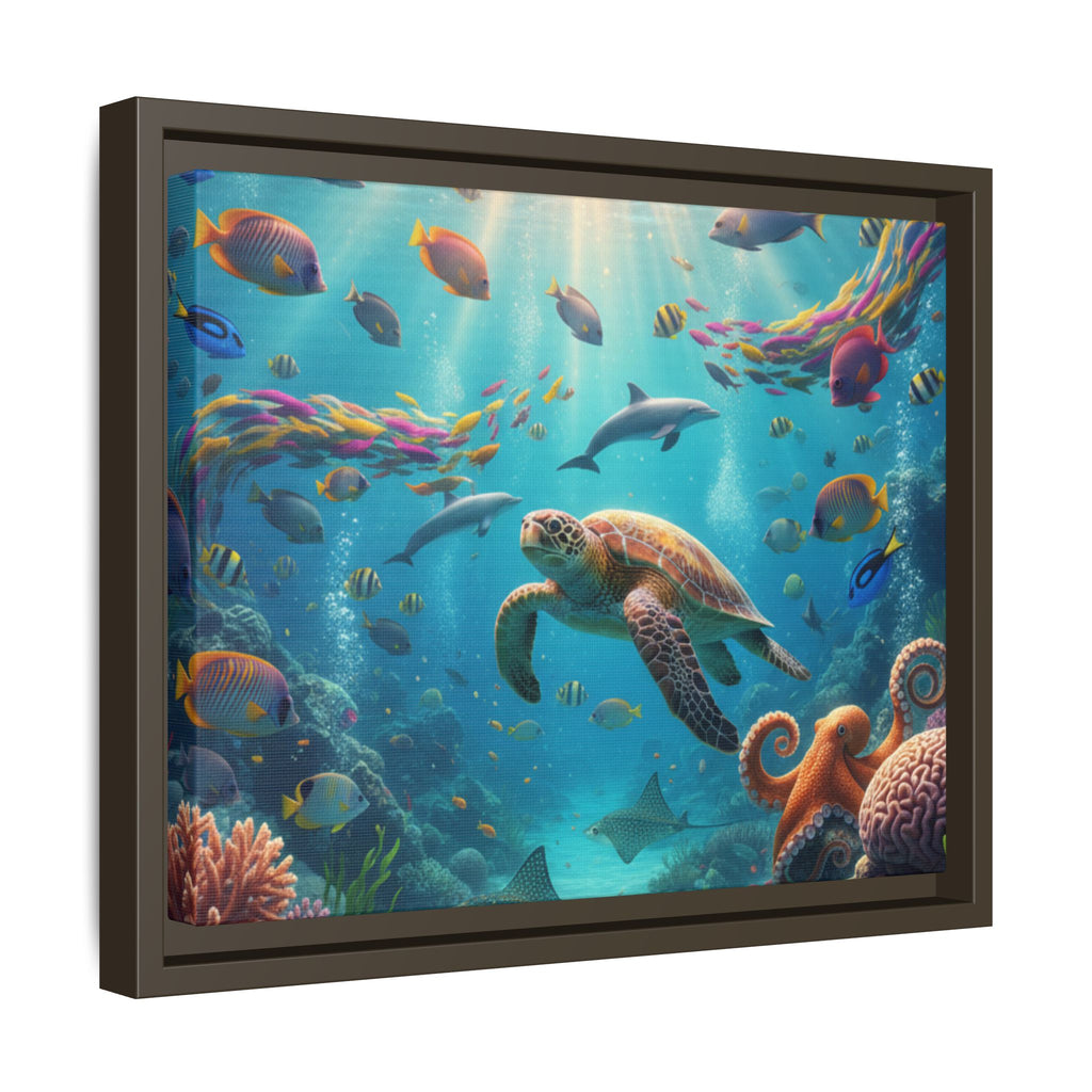 Framed Ocean Life Canvas — Colorful Sea Turtle Wall Art