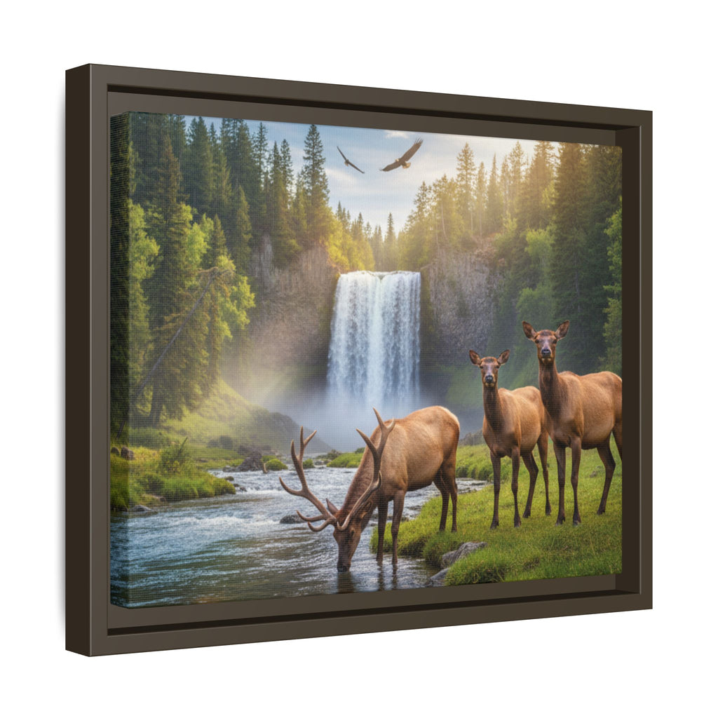 Waterfall Elk Forest Landscape Wall Art