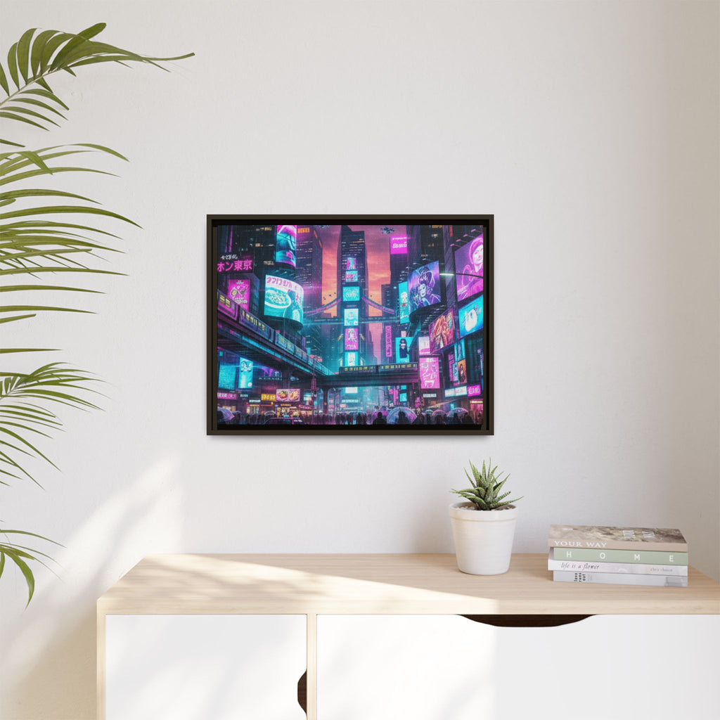 Bright Future Cityscape Vibrant Wall Art  — Framed Cyberpunk Wall Art