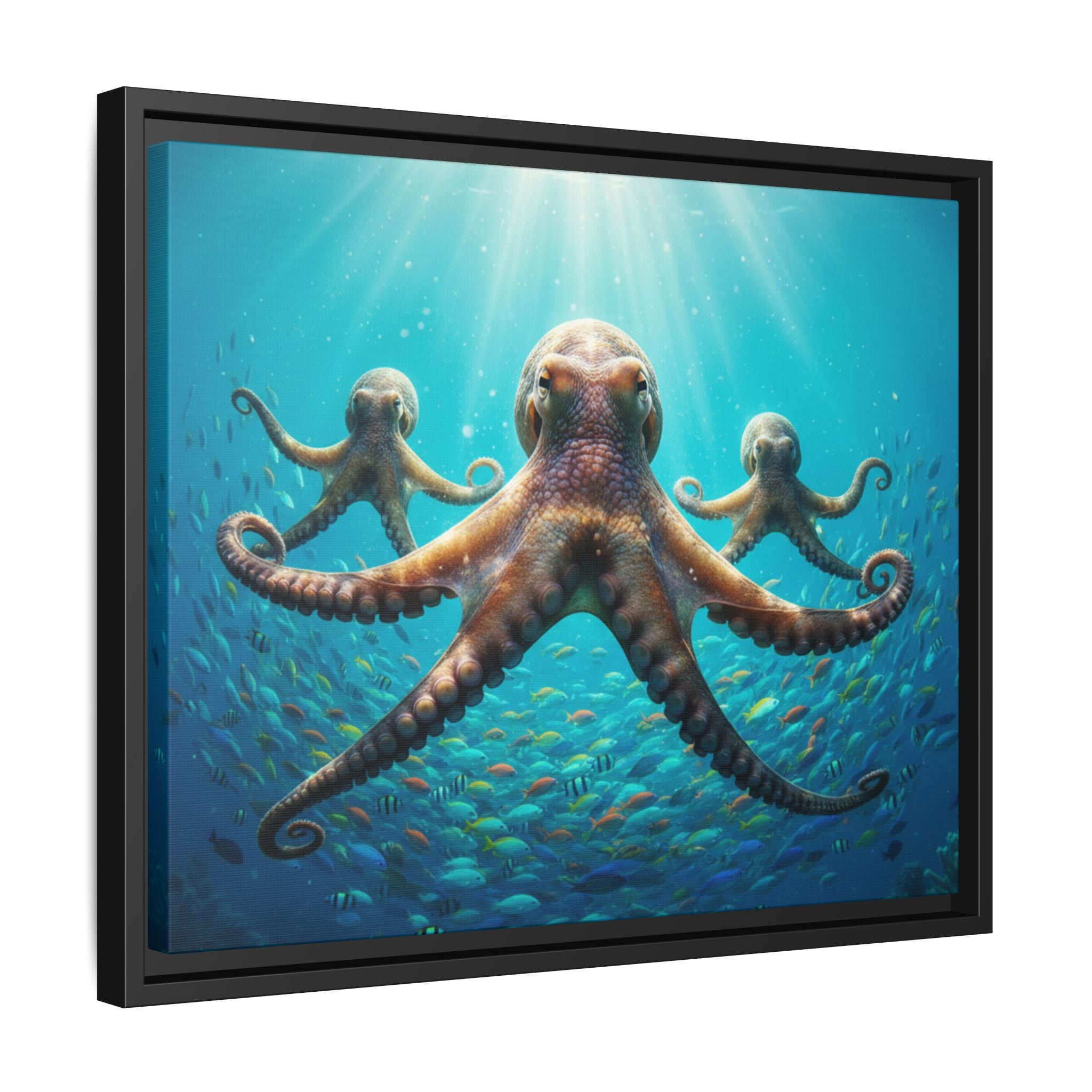 Framed Octopus Art Print — Vibrant Underwater Canvas Wall Decor