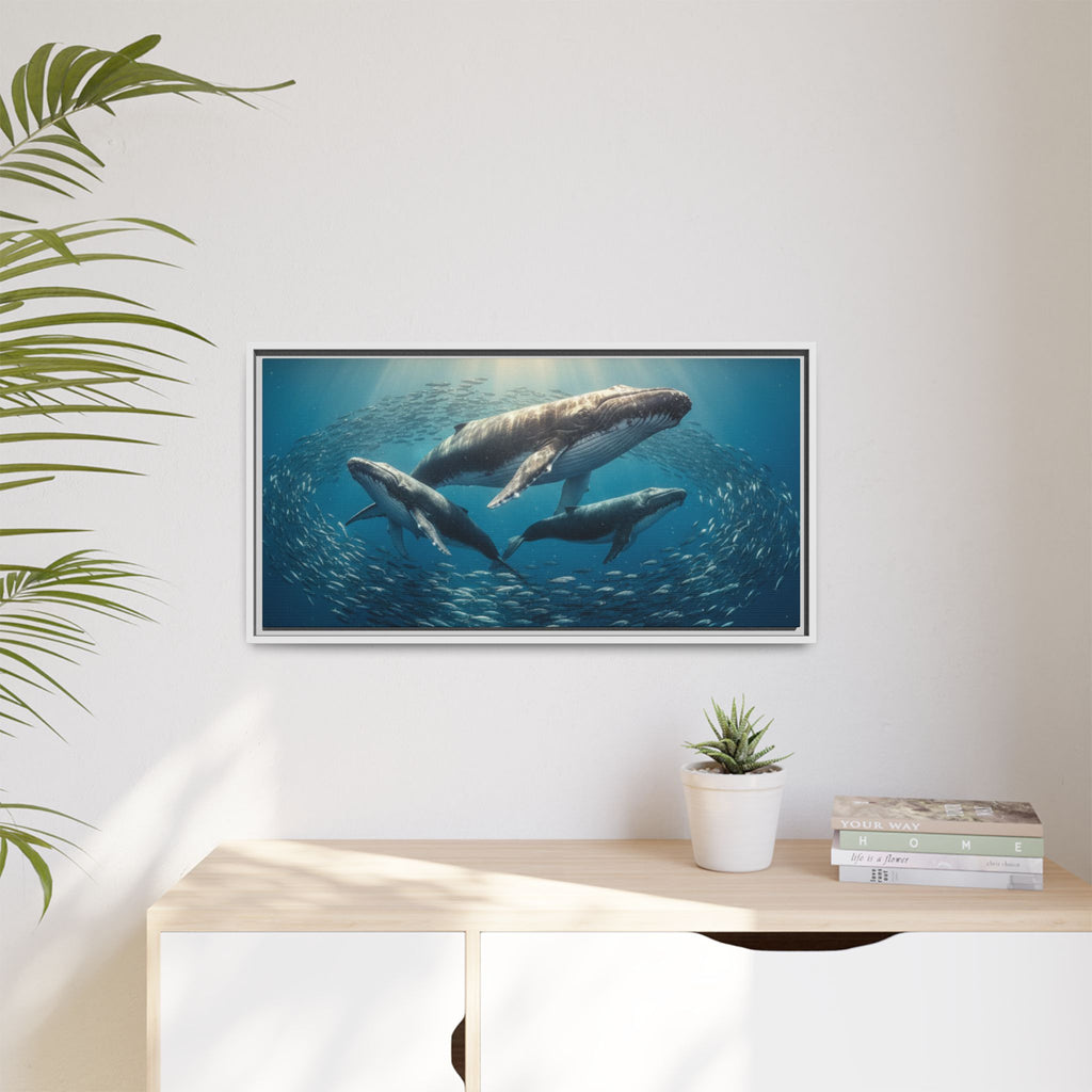Stunning Whale Family Canvas Wall Art - Framed