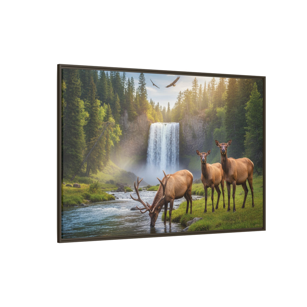 Waterfall Elk Forest Landscape Wall Art