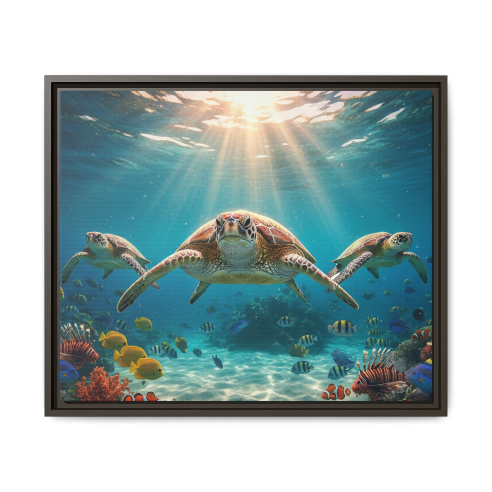 Sea Turtle Ocean Art — Framed Matte Canvas Wall Art