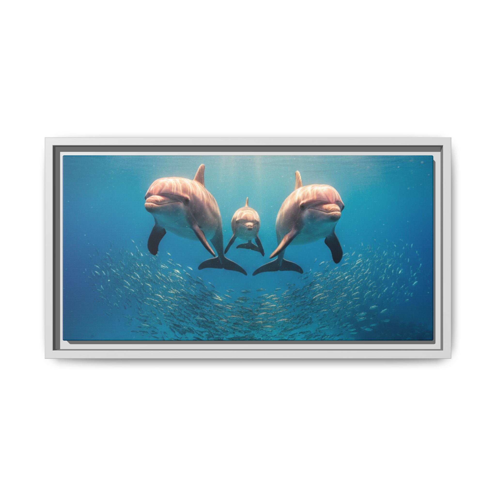 Framed Dolphin Canvas Print — Matte Ocean Wall Art