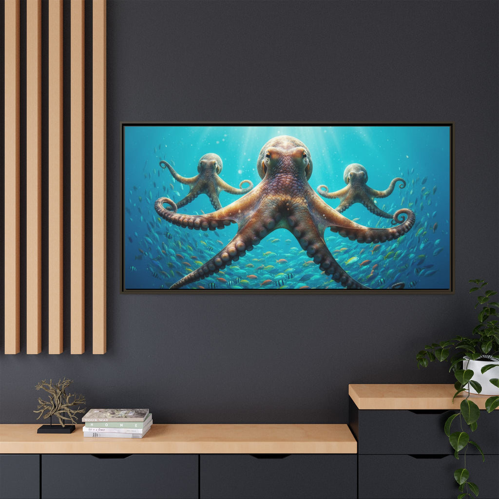 Framed Octopus Art Print — Vibrant Underwater Canvas Wall Decor